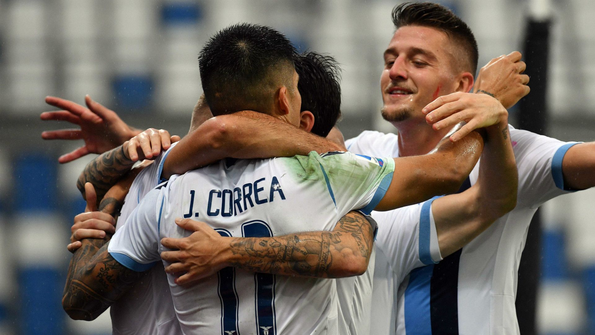 Lazio celebrates goal against Sassuolo