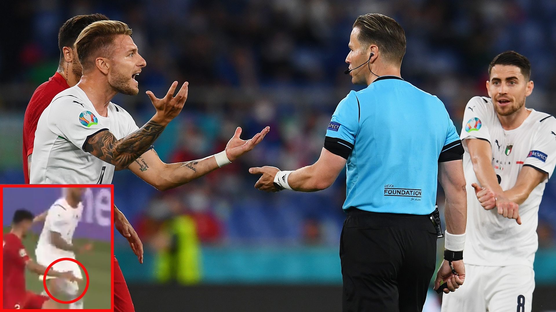 Posible penalti en el Turquía vs. Italia de la Eurocopa por mano de Celik