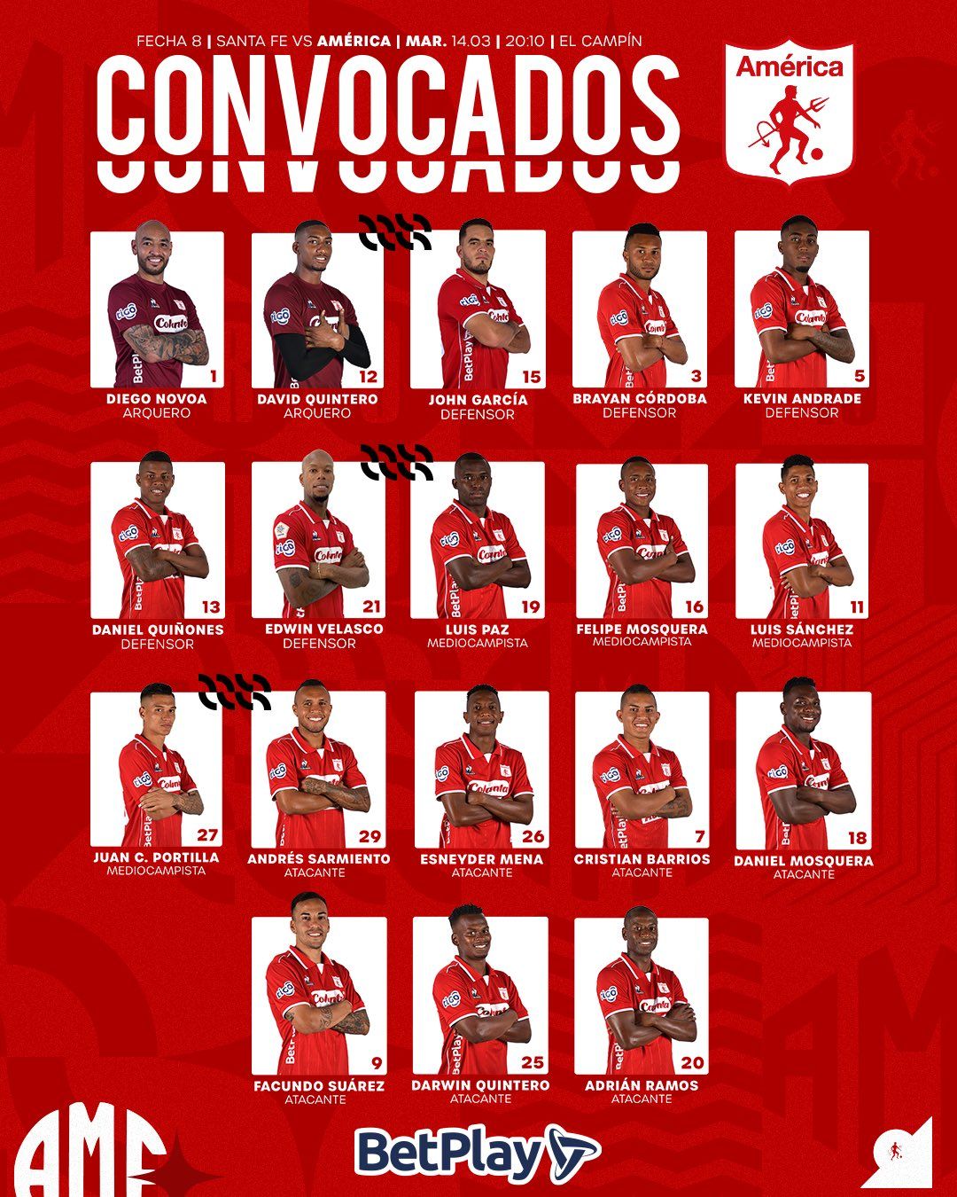 Convocados América Fecha 8 Liga BetPlay 2023 I