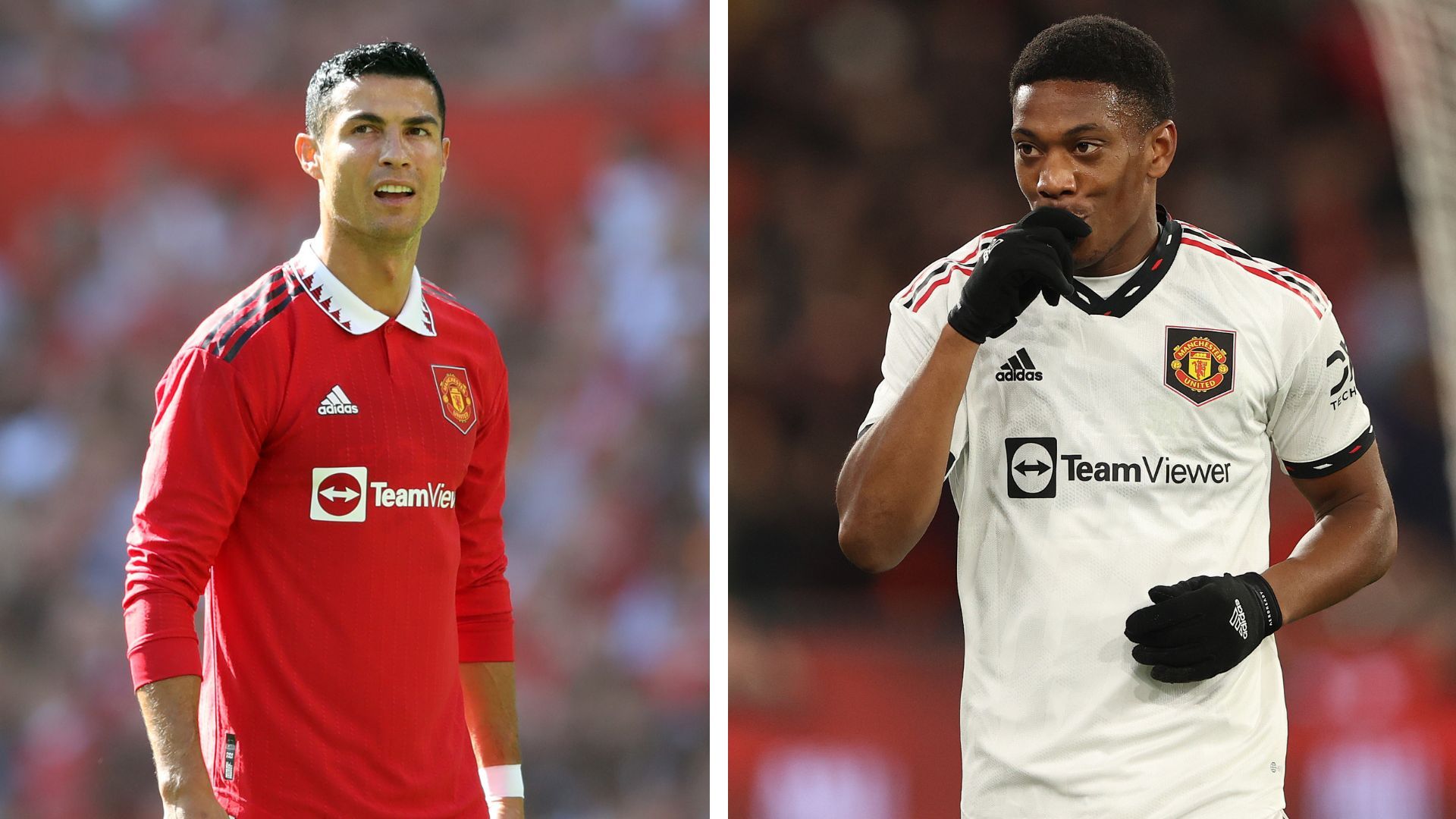 A split image of Cristiano Ronaldo and Anthony Martial