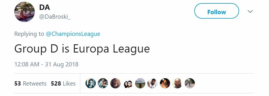 Reaction UCL 2018-19 Draw