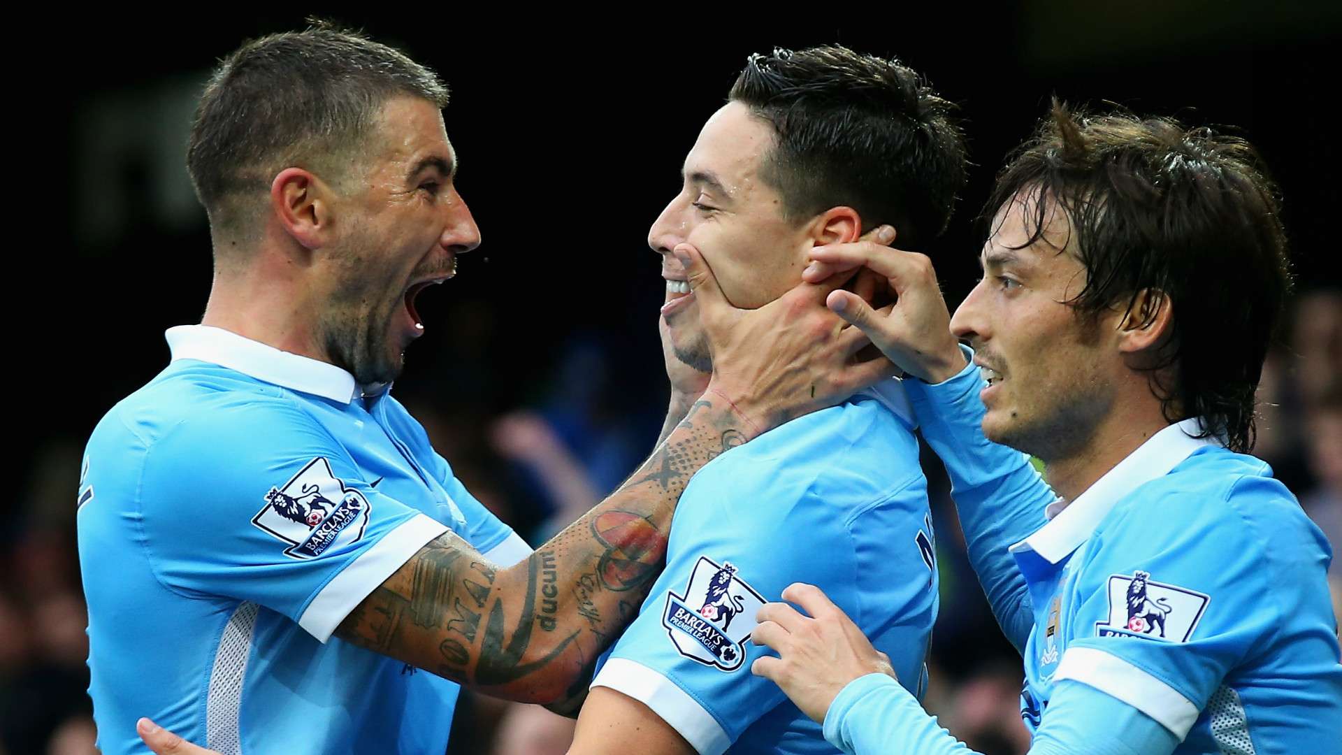 Aleksandar Kolarov Samir Nasri David Silva Manchester City Premier League 23082015