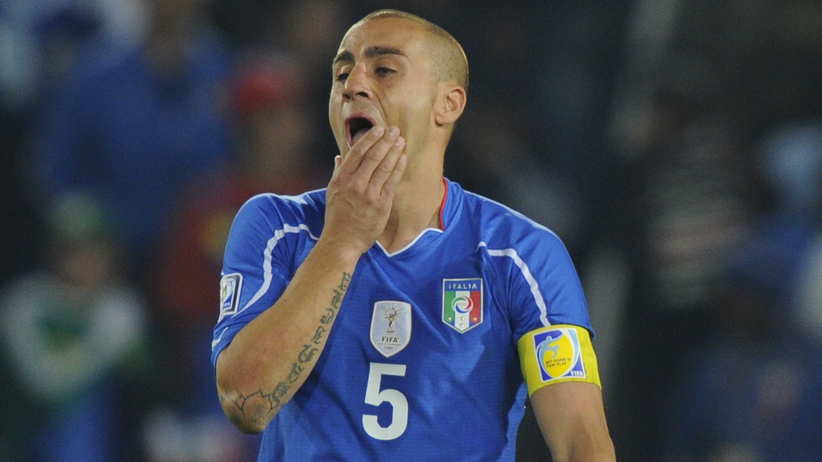 Italy's defender Fabio Cannavaro reacts