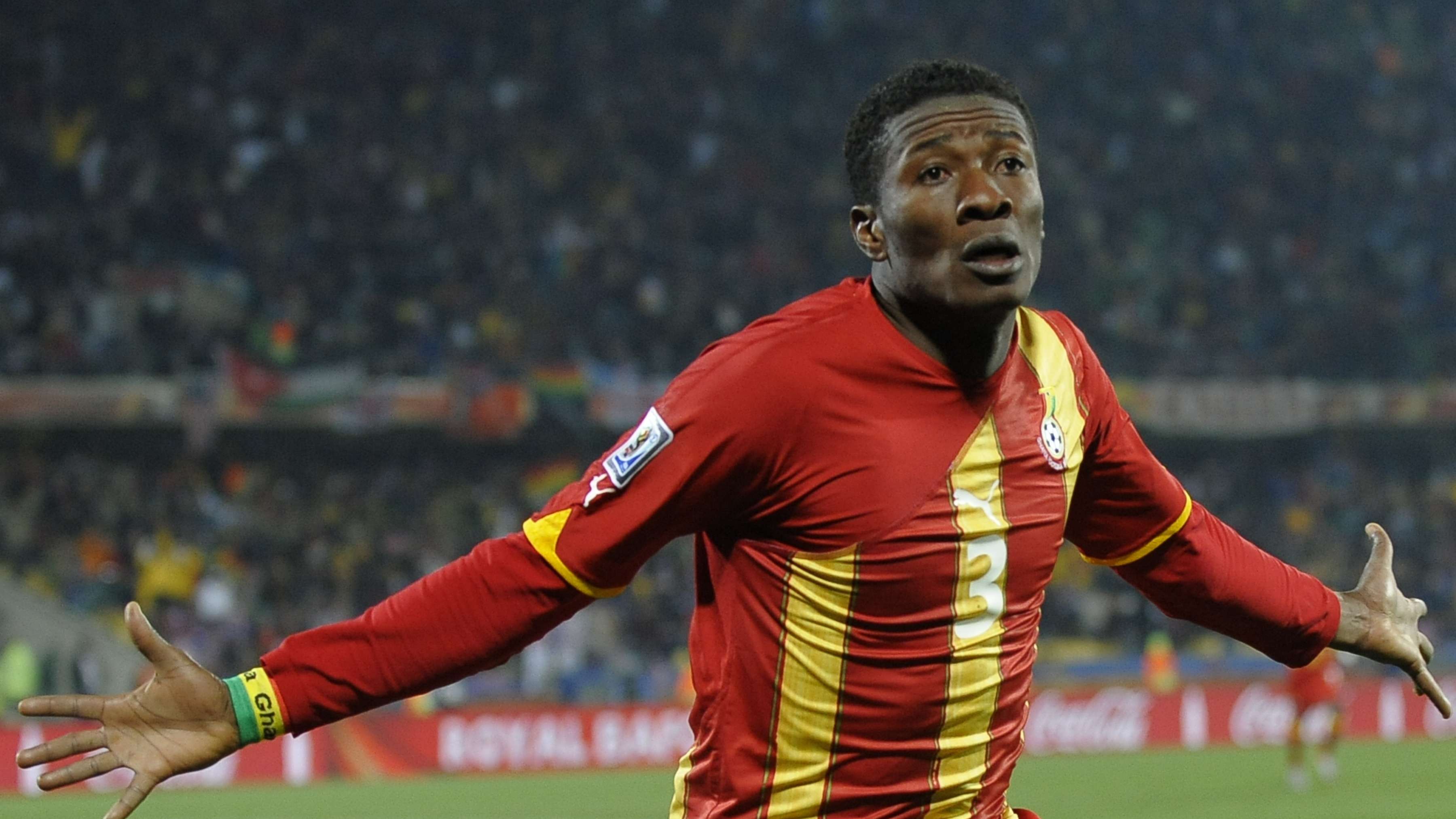 Ghana striker Asamoah Gyan celebrates