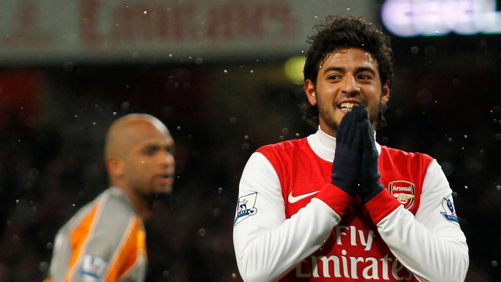 Arsenal's Carlos Vela gestures after see