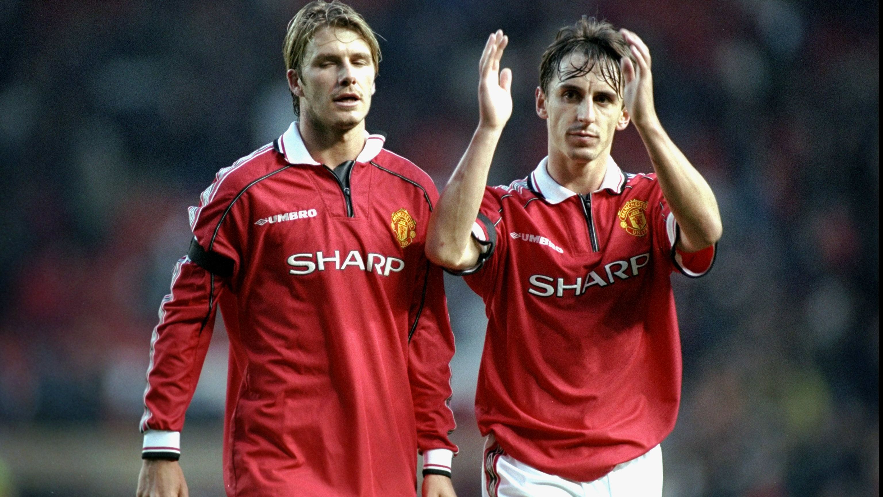 David Beckham and Gary Neville of Manchester United