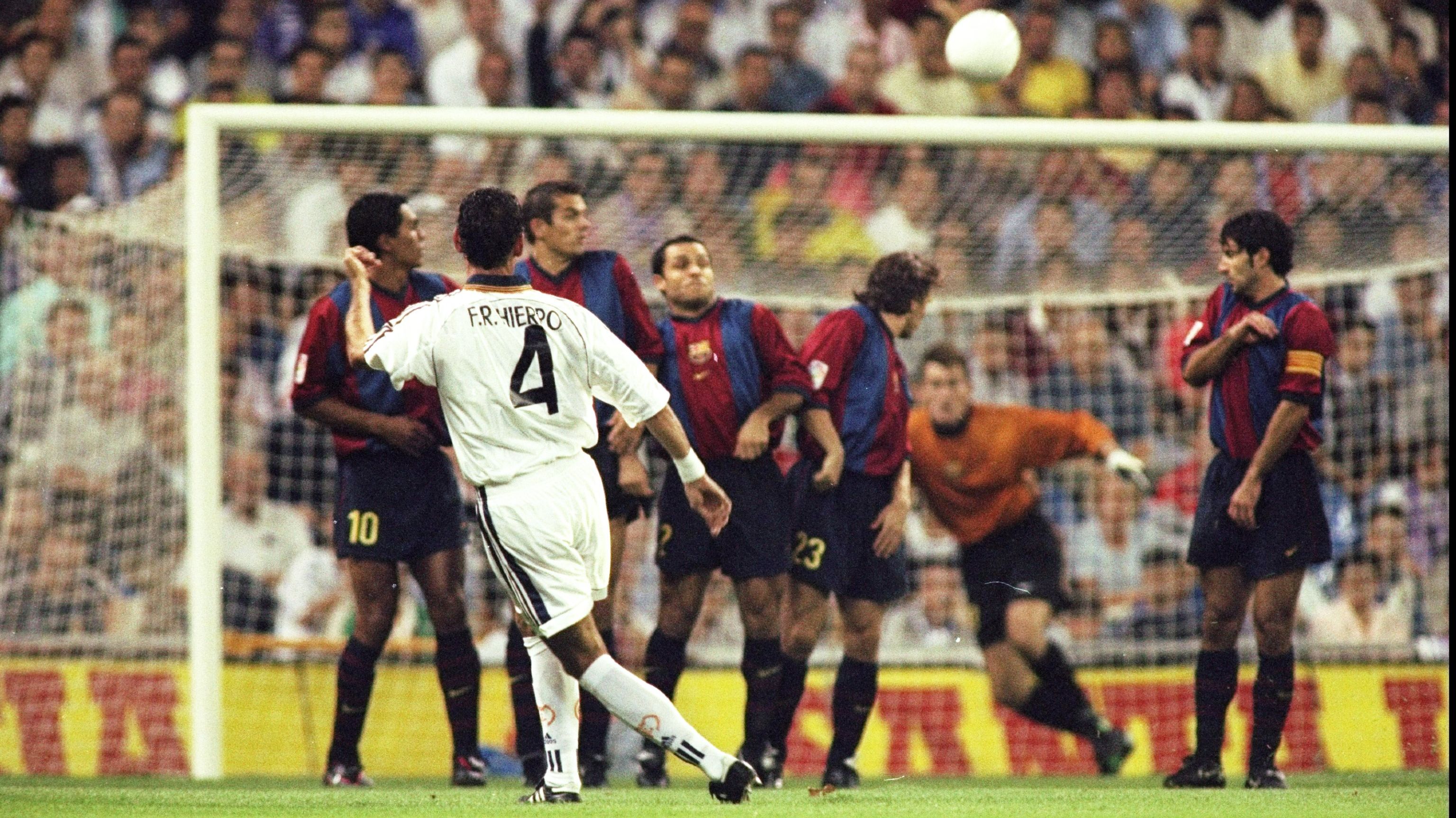 Real Madrid v Barcelona Fernando Hierro of Real Madrid takes a penalty shot