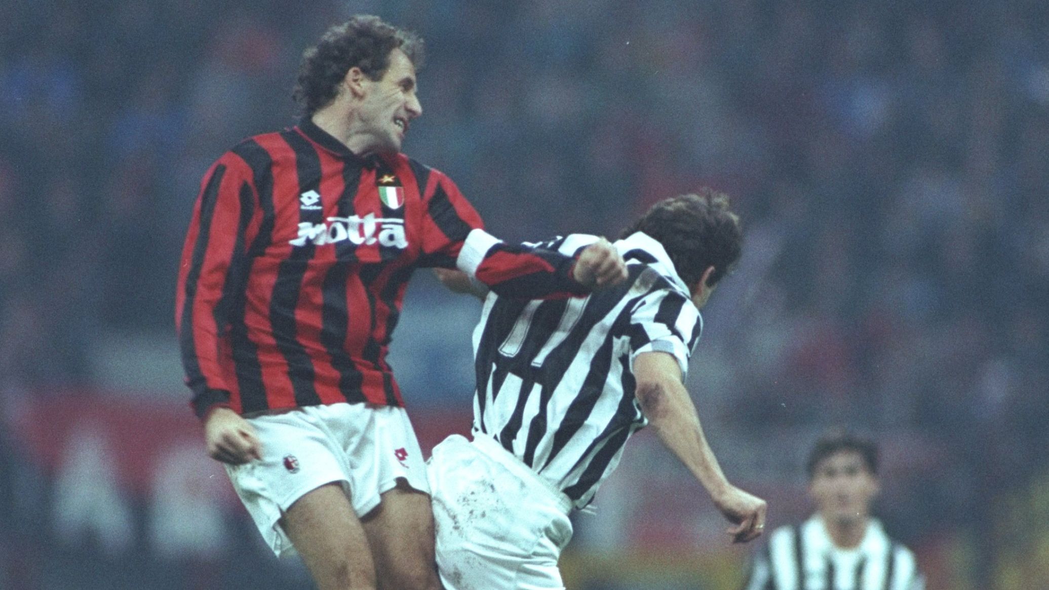Franco Baresi of AC Milan and Andreas Moller of Juventus