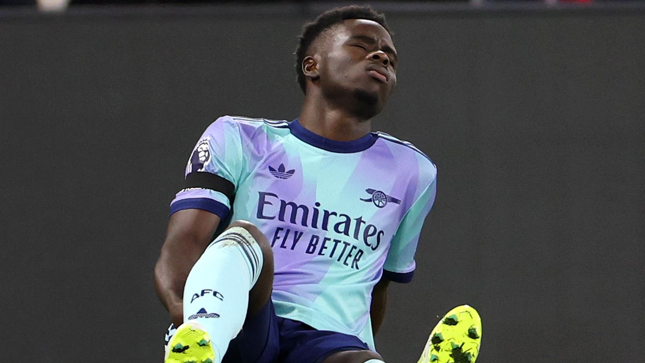 BAD LUCK: Bukayo Saka seen leaving Selhurst Park on crutches, with Arsenal boss Mikel Arteta admitting he’s ‘pretty worried’ about the star’s condition