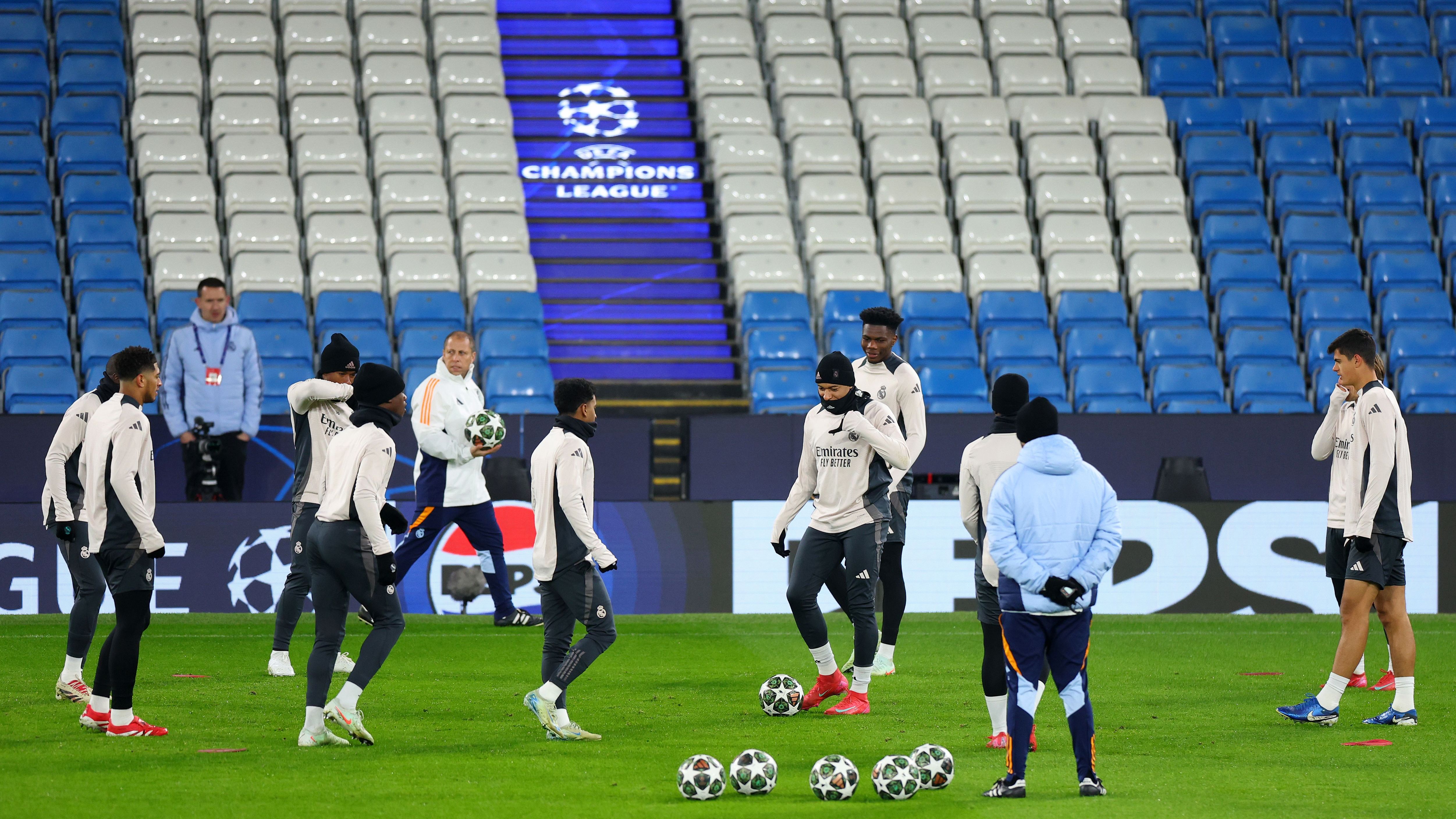 Real Madrid C.F. Training And Press Conference - UEFA Champions League 2024/25 League Knockout Play-off First Leg