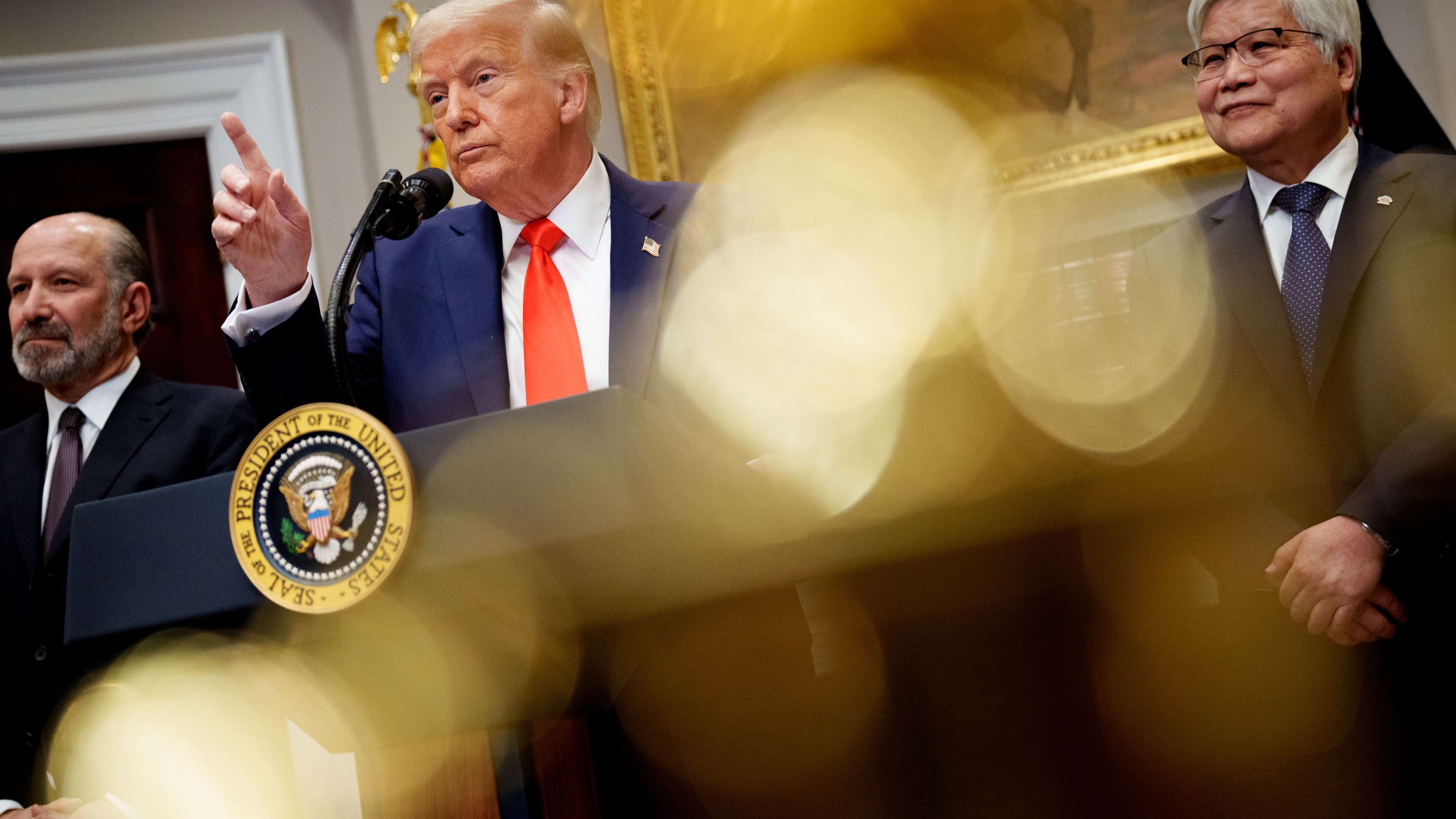 President Trump Makes An Investment Announcement In The Roosevelt Room Of The White House