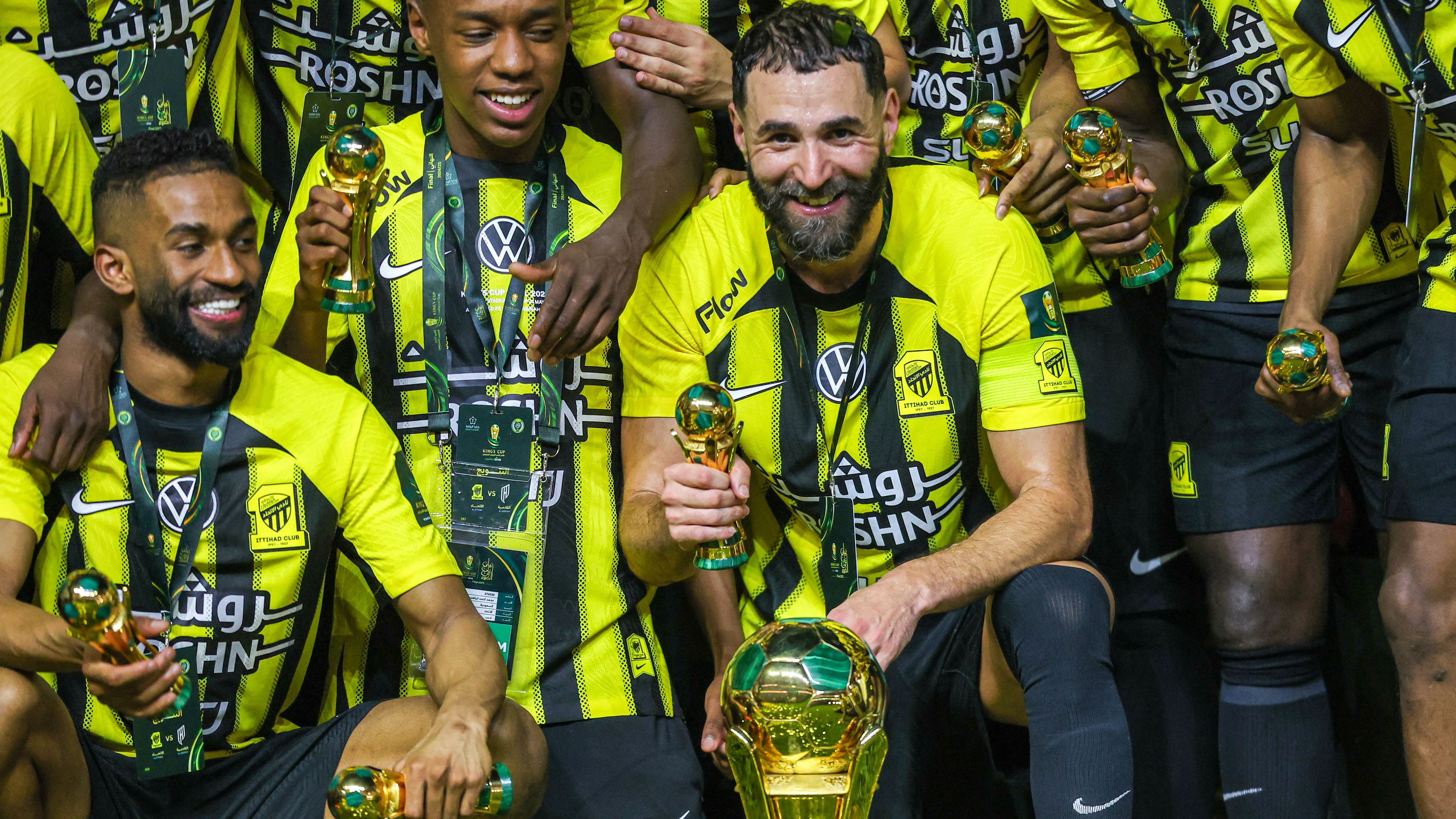 Al-Ittihad win the double! Karim Benzema strikes twice as Saudi champions win King's Cup final | Goal.com UK