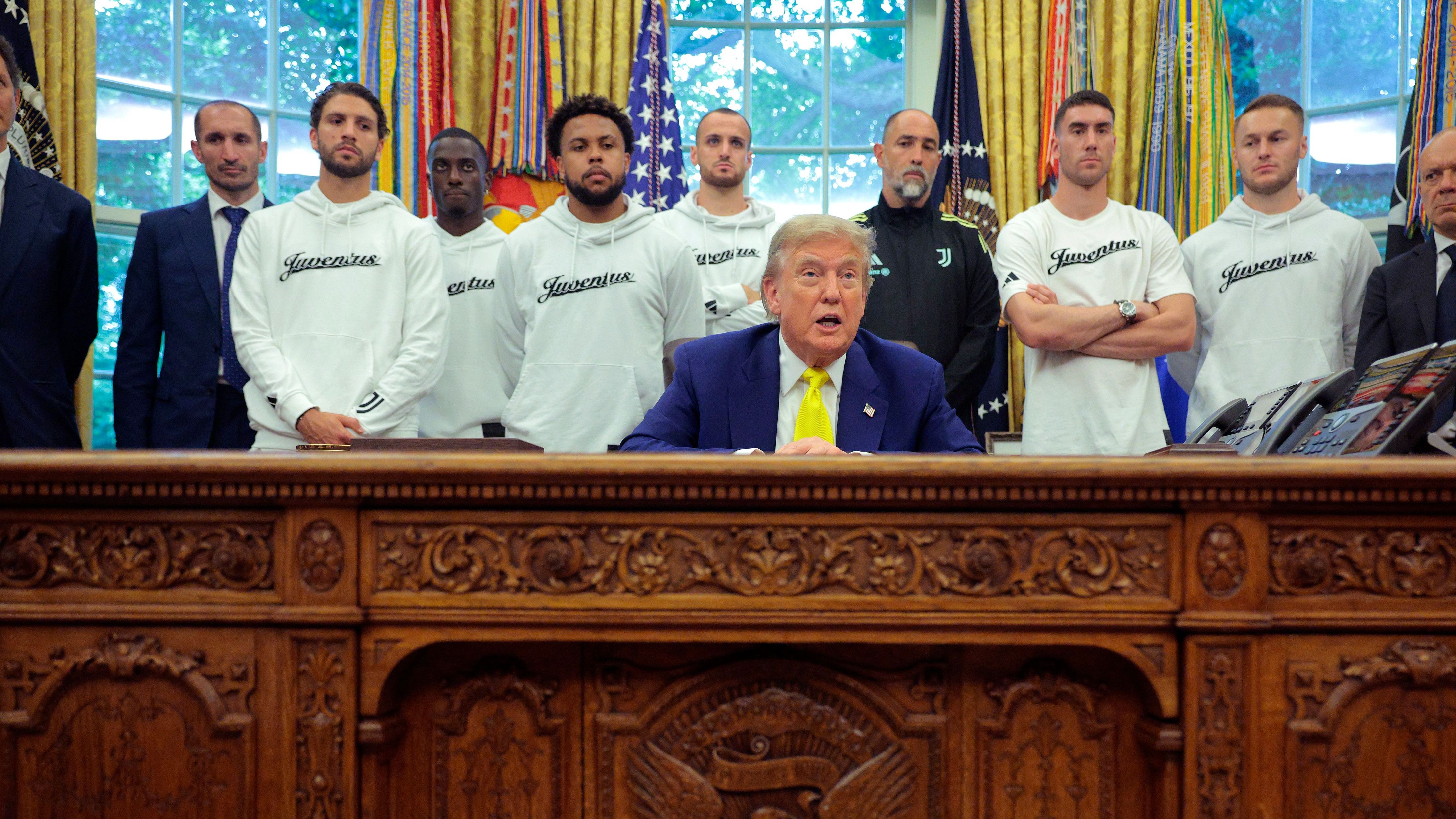 President Trump Hosts Juventus FC In The Oval Office Of The White House