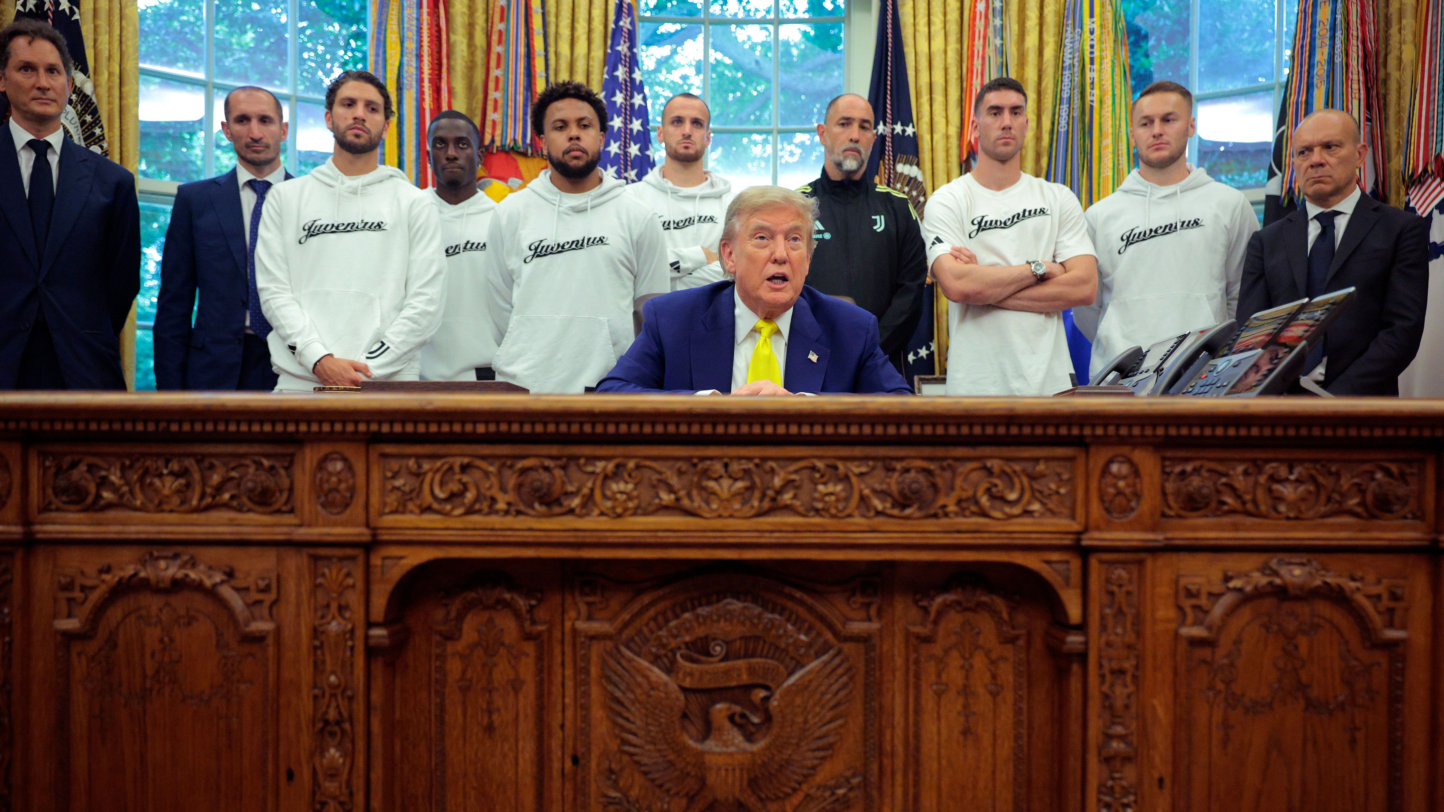 President Trump Hosts Juventus FC In The Oval Office Of The White House