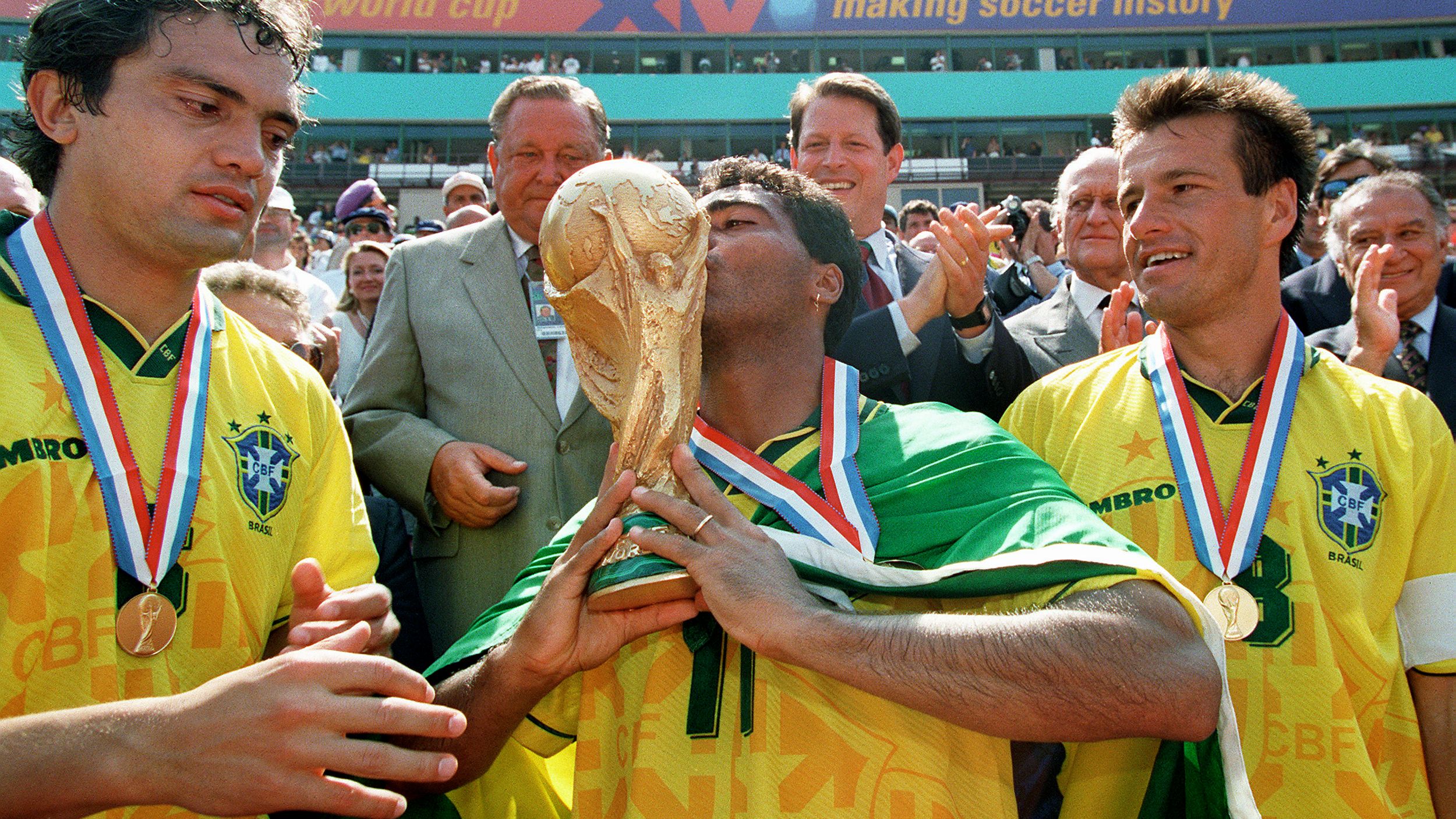 Brazilian forward Romario kisses the FIFA World Cu