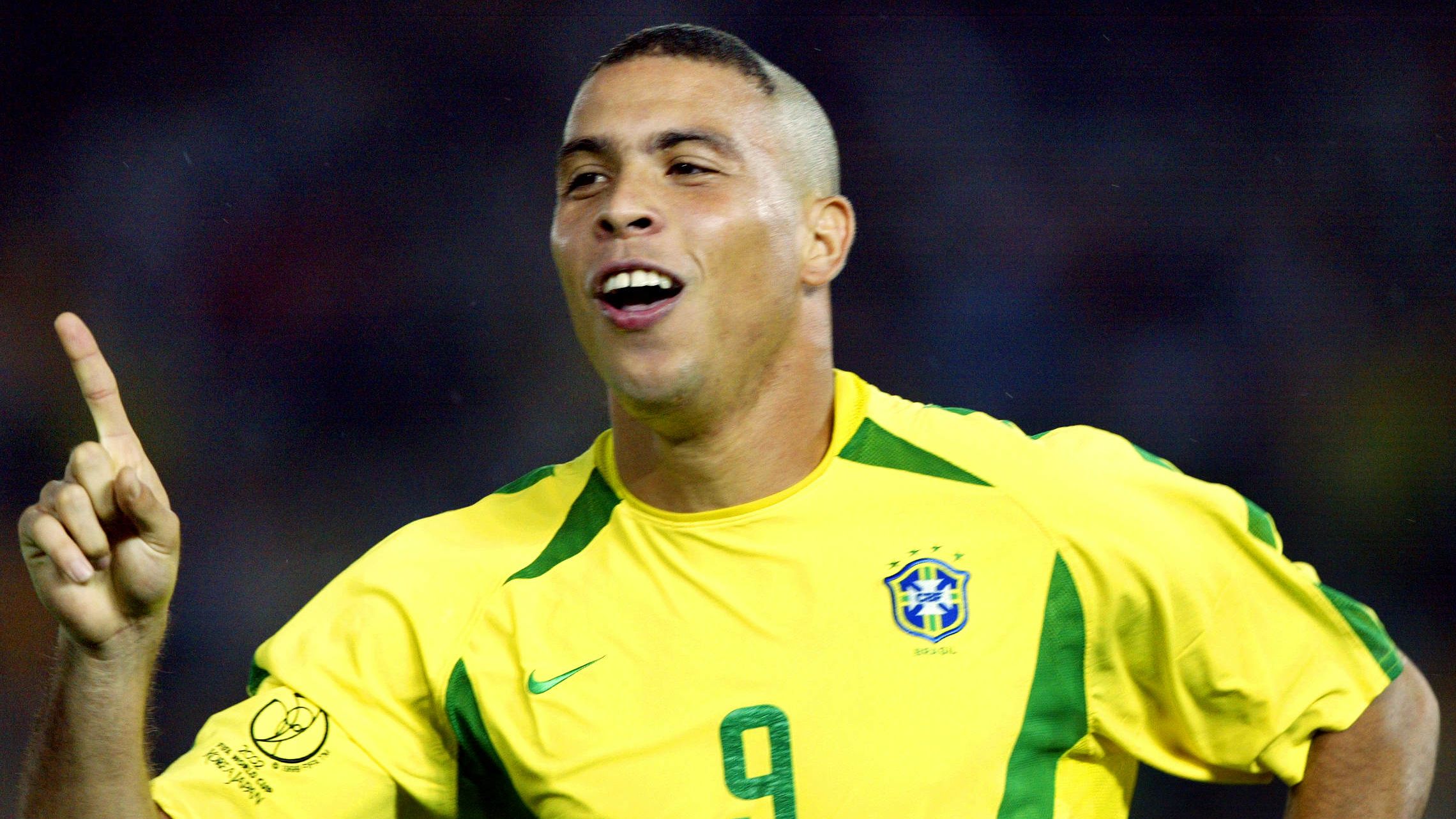 Brazilian forward Ronaldo celebrates after scoring