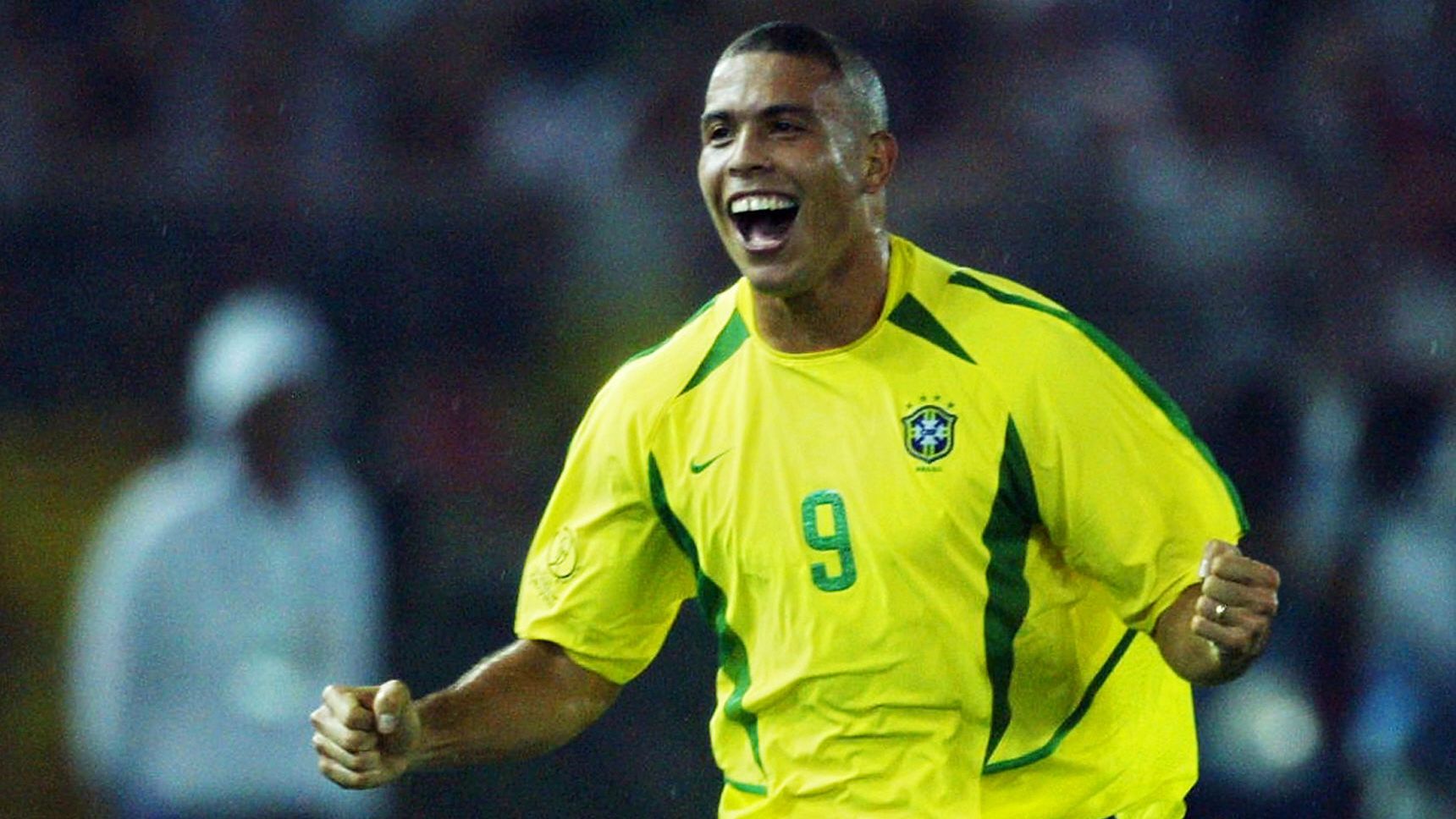 Brazilian forward Ronaldo celebrates after scoring