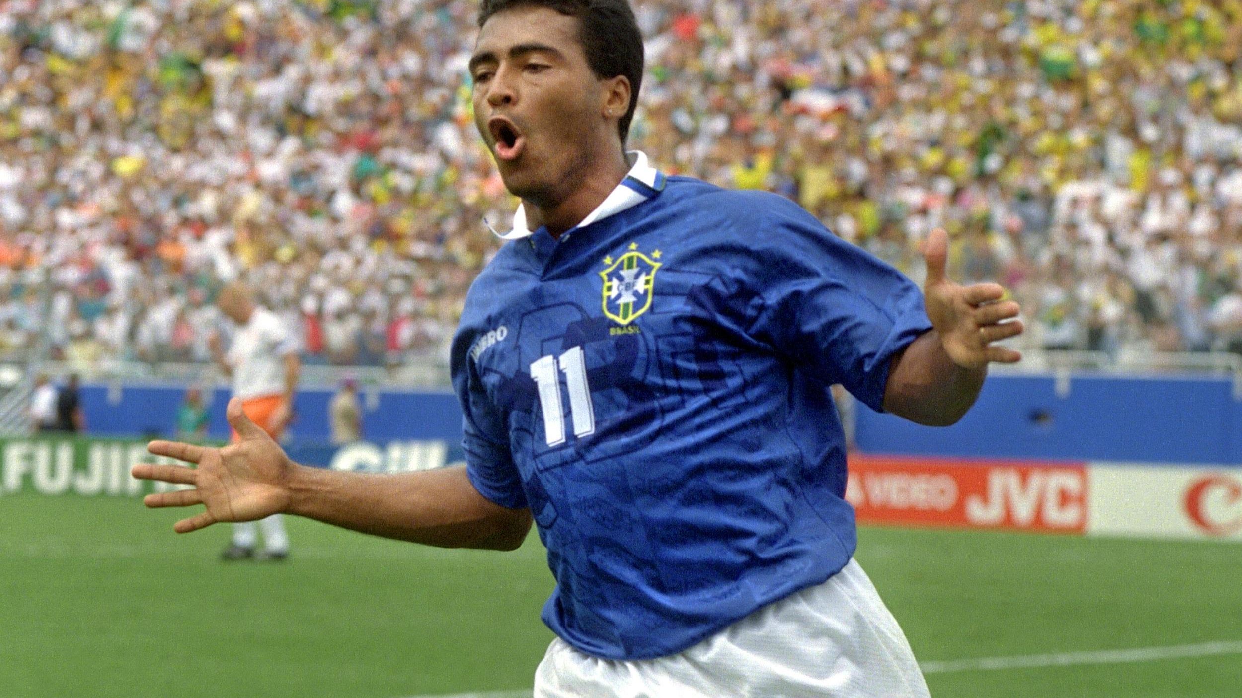 Brazilian forward Romario jubilates after scoring