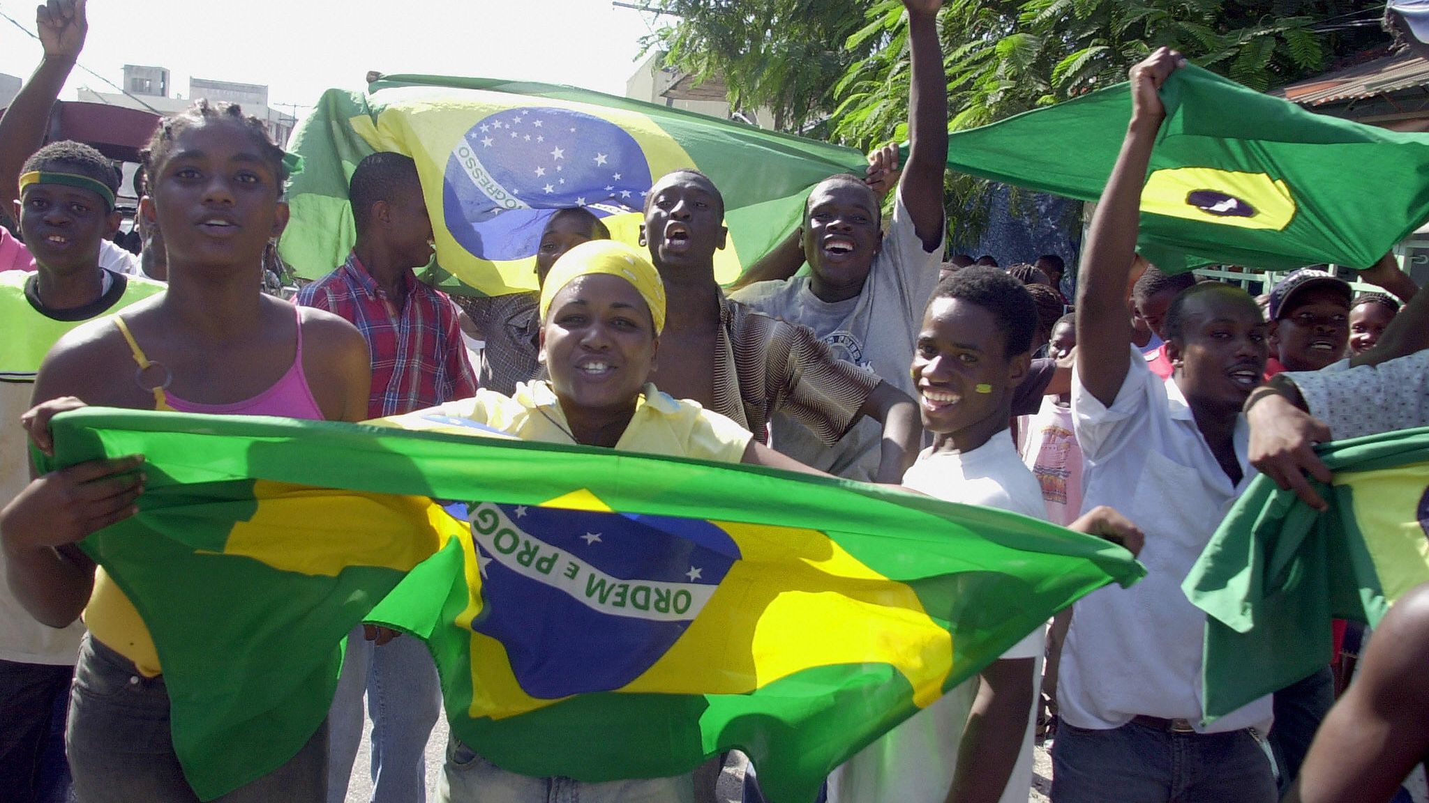Haitian supporters of the Brazilian socc