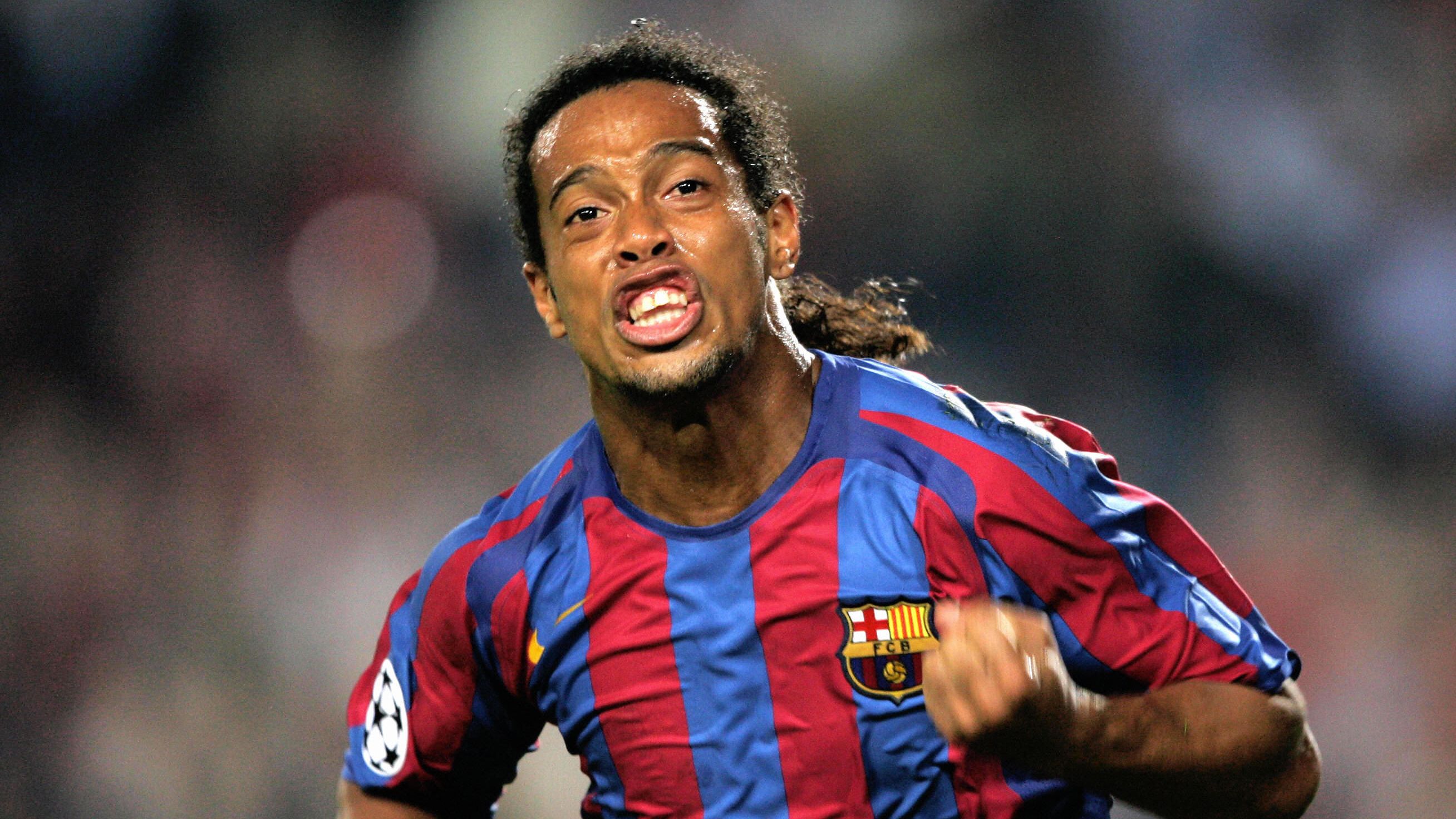 Barcelona's Ronaldinho celebrates after