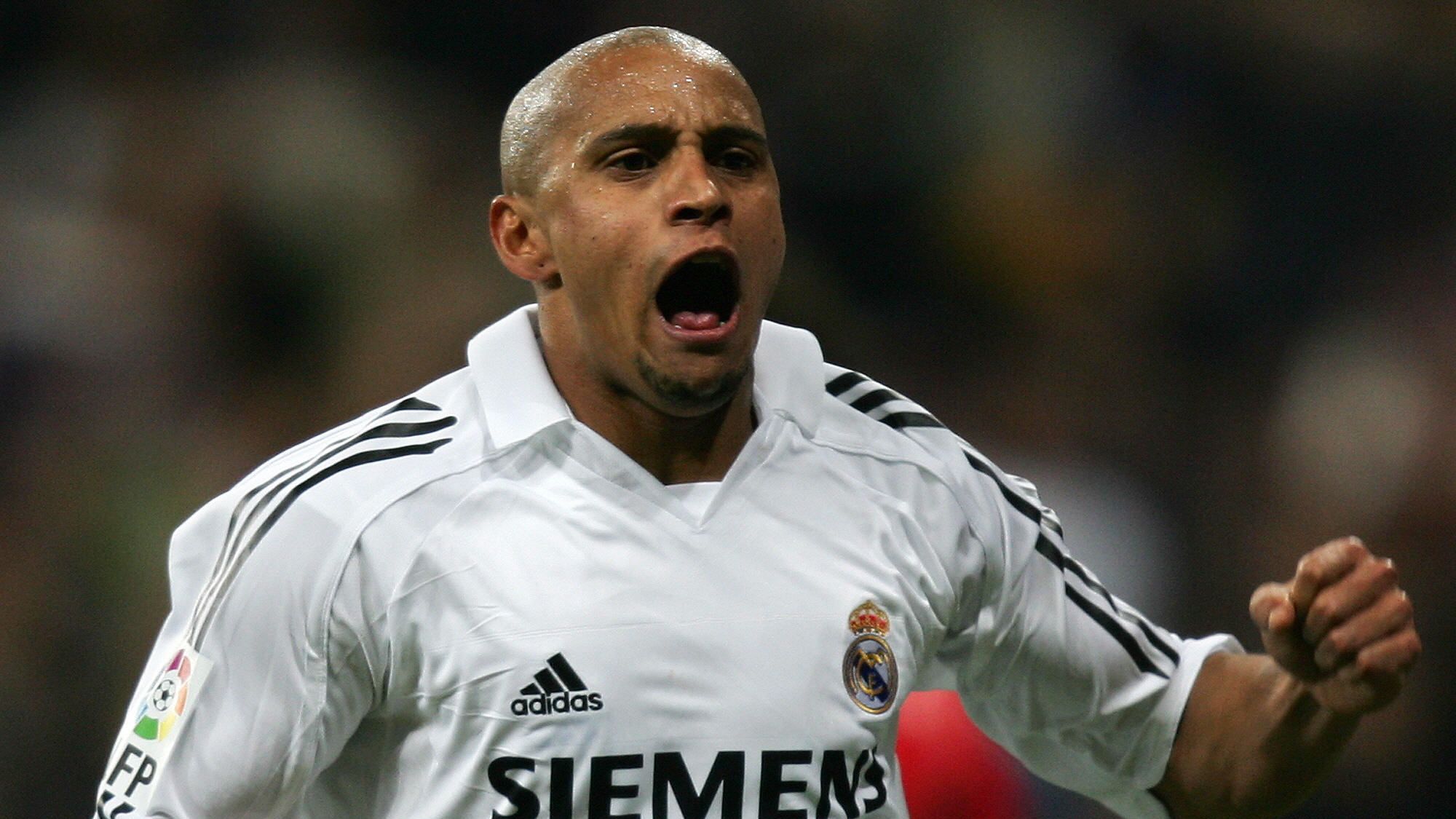 Real Madrid's Roberto Carlos reacts afte