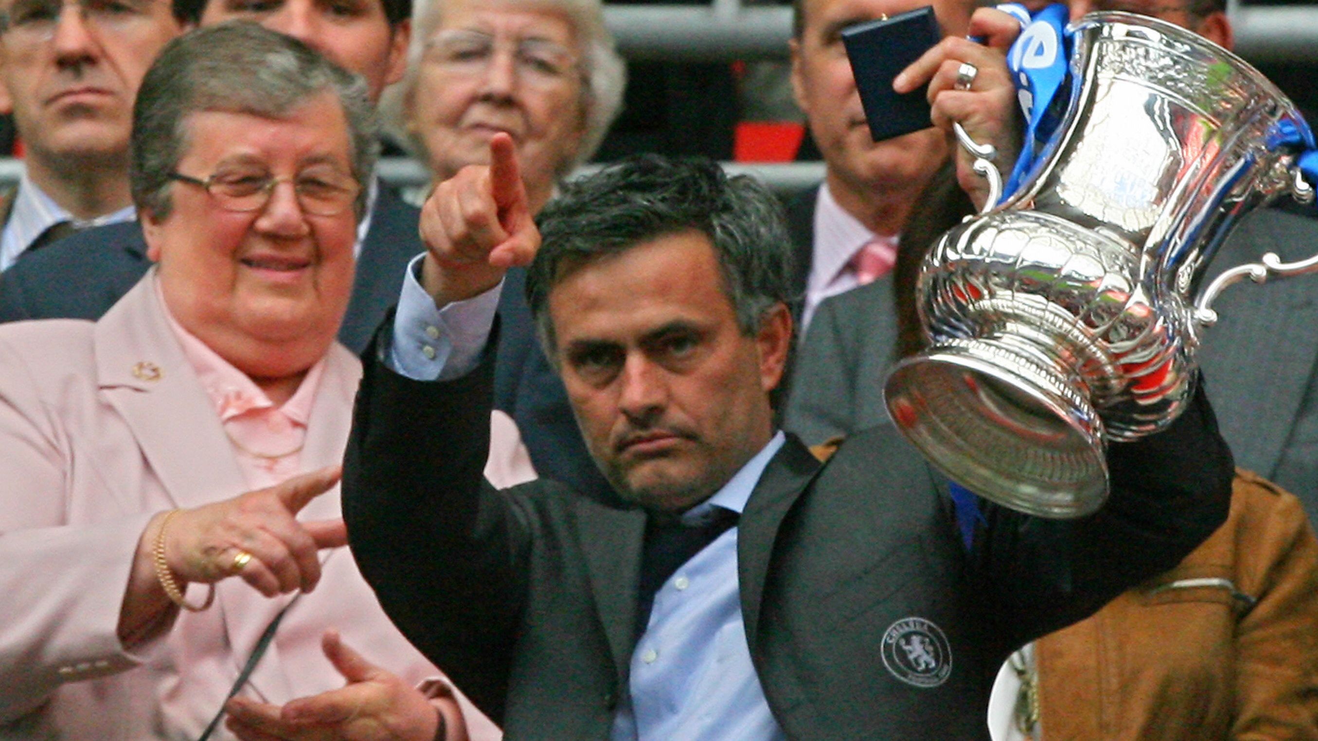 Chelsea's manager Jose Mourinho lifts th...