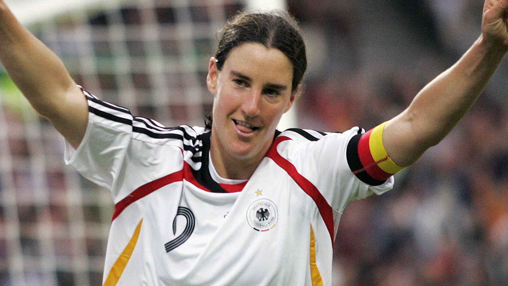 Germany's Birgit Prinz celebrates after