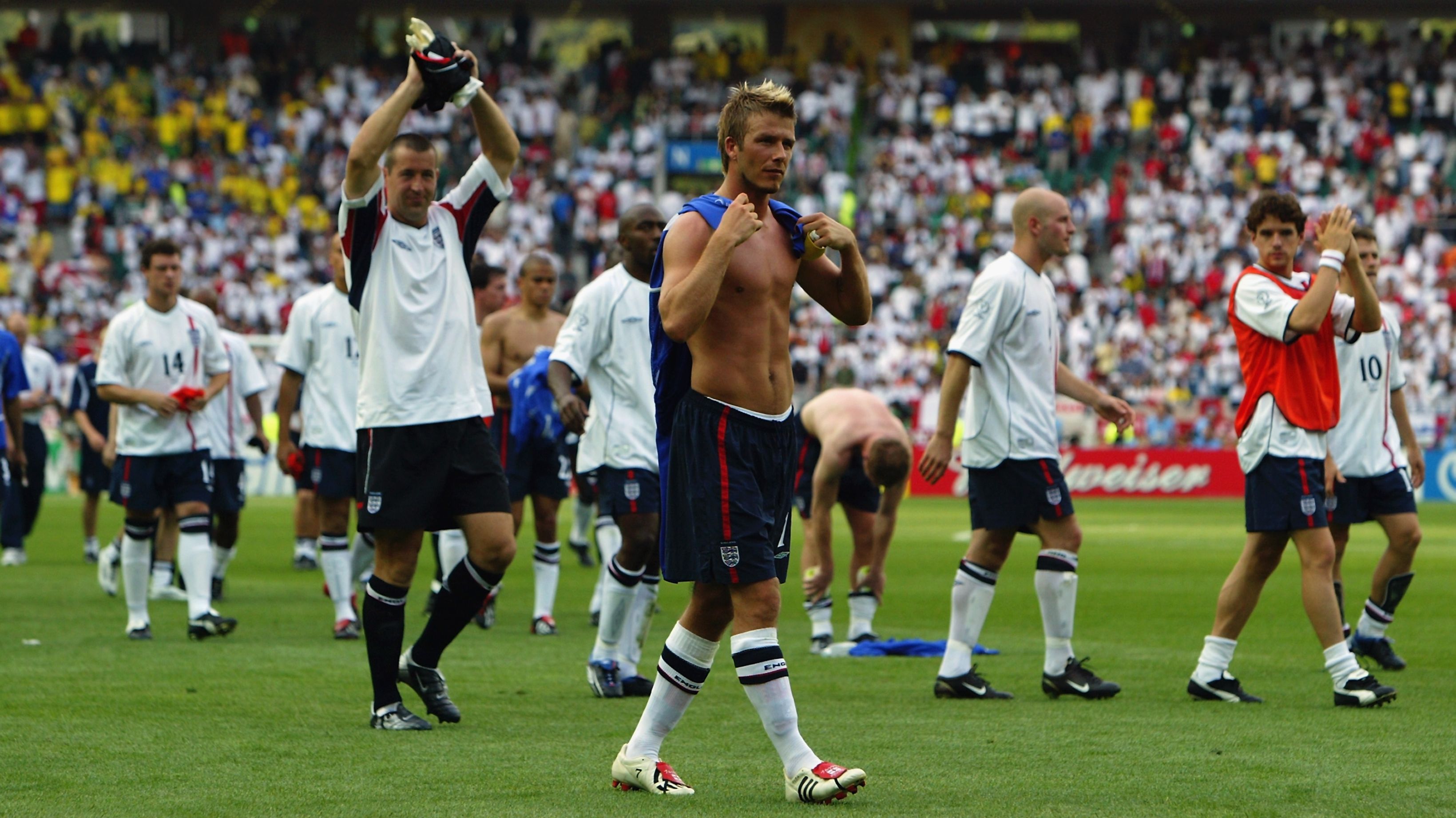 A dejected David Beckham of England