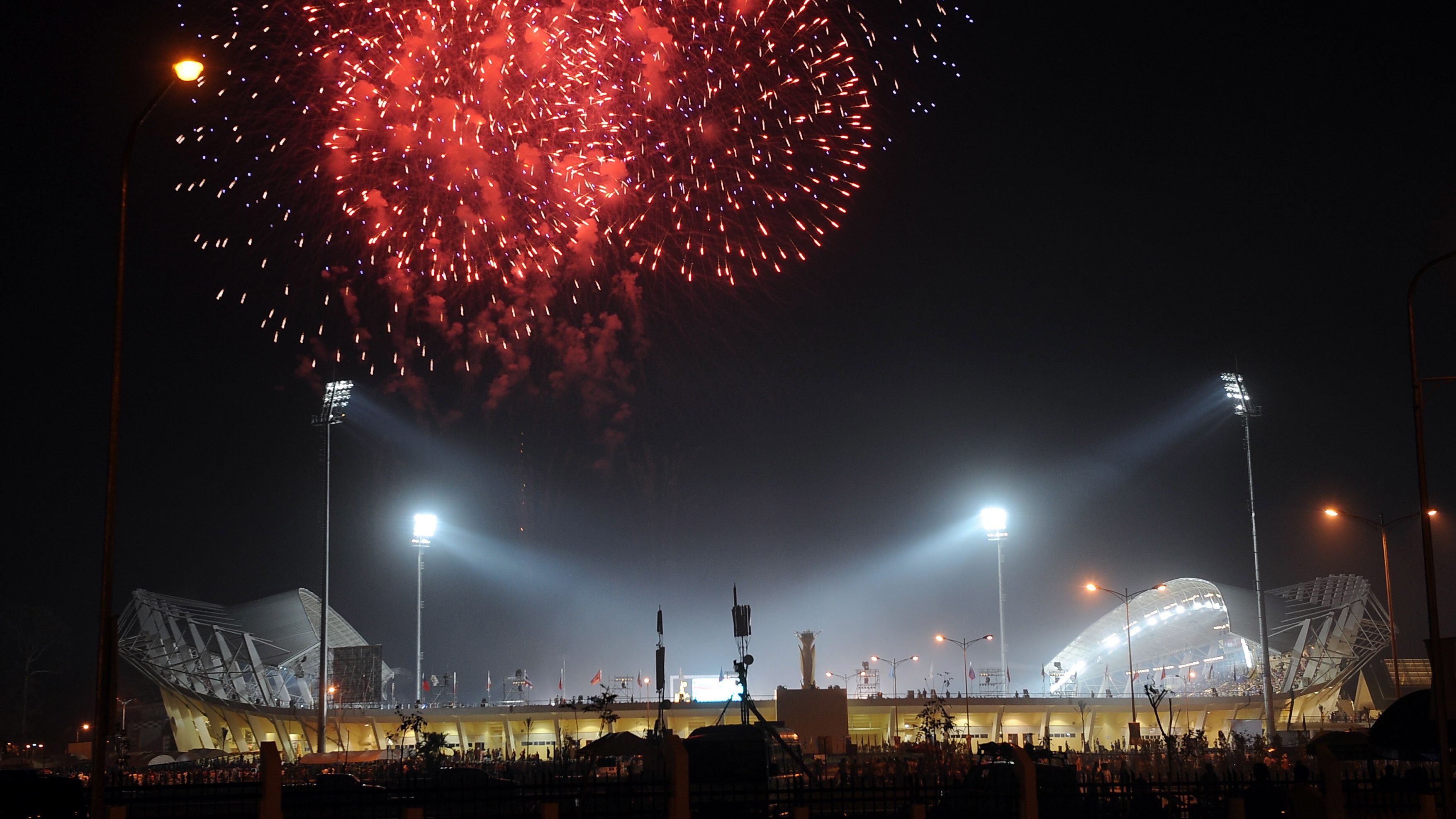 Fireworks explode over the newly built n