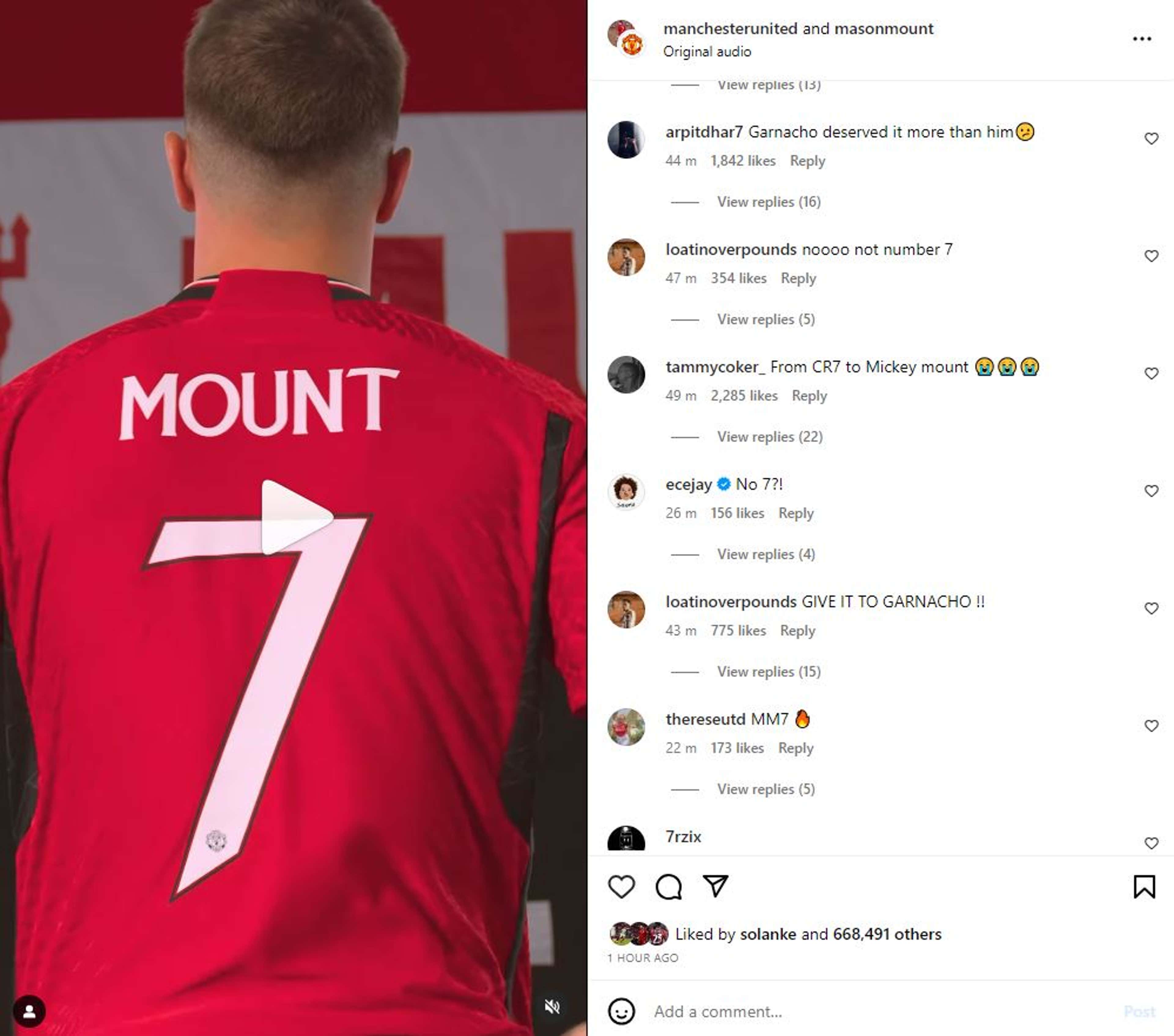 Mason Mount Man Utd Instagram page