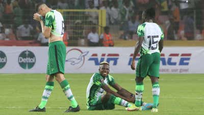 Nigerian players reacts in disappointment after defeat, Leon Balogun.