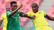 Themba Zwane of Bafana Bafana challenged by Joazhifel Sousa Pontes of Sao Tome, November 2020