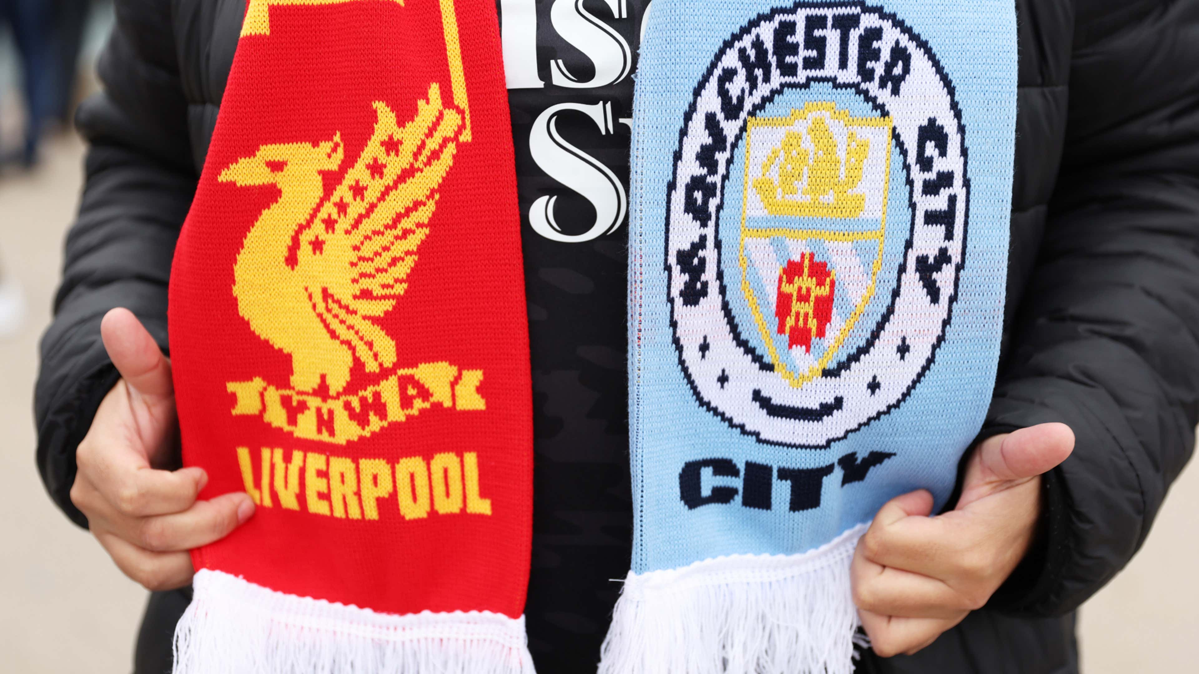 Liverpool and Manchester City half and half scarf
