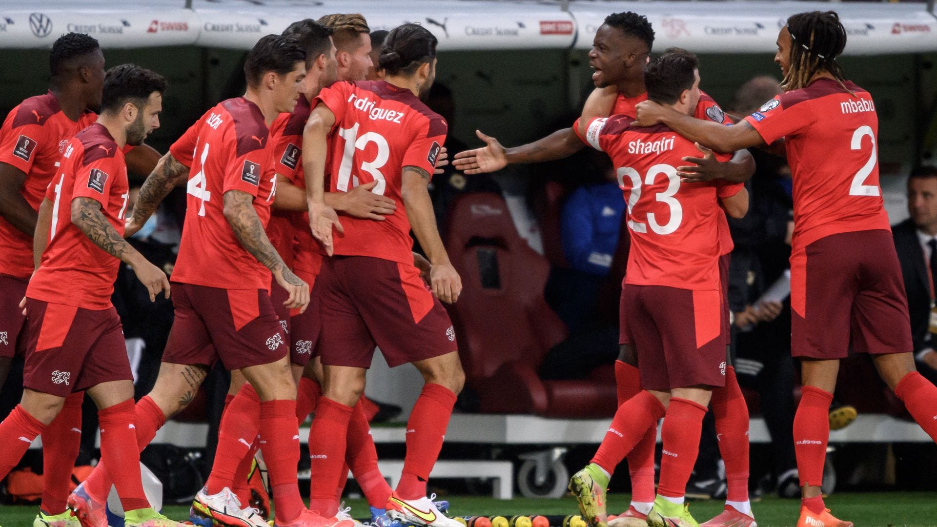 Switzerland players celebrating Switzerland Northern Ireland World Cup qualification