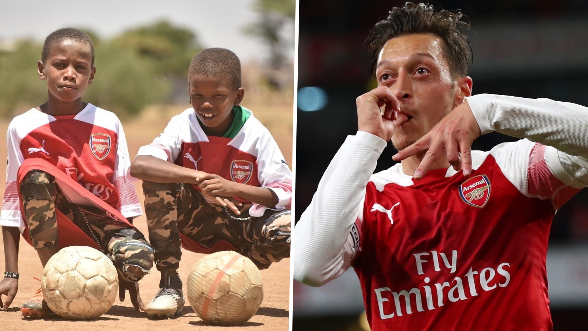 Mesut Ozil of Arsenal and Kenyan Lawrence Masika.