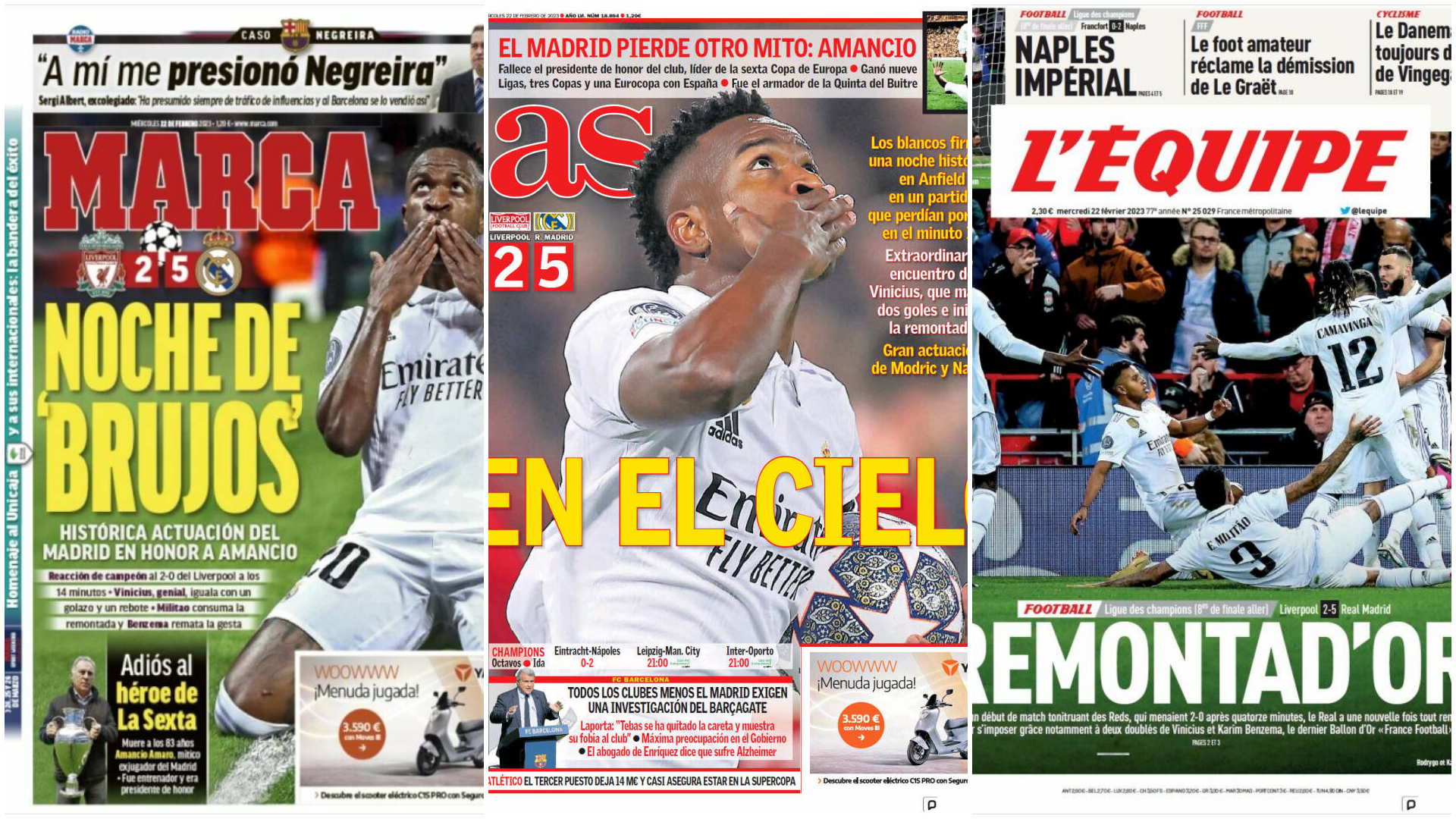 Las portadas de la prensa deportiva hoy 22 de febrero 2023: El Real Madrid  conquista Anfield  México