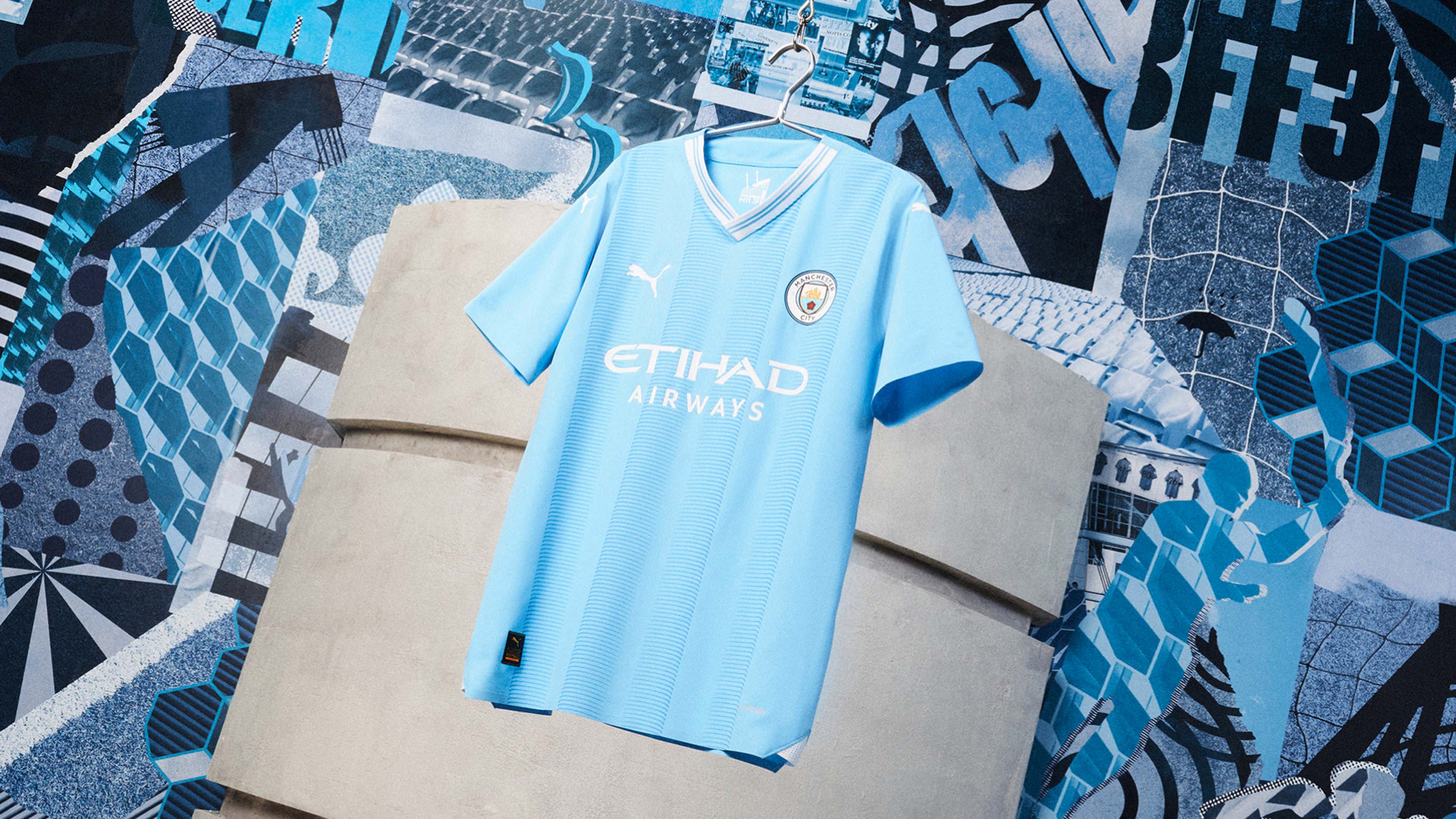  Manchester City FC Men's 2023/24 Authentic Home Soccer Jersey -  Slim Fit - Team Light Blue - Size: L : Sports & Outdoors