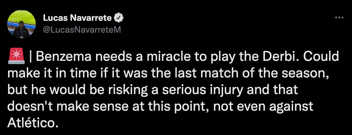 Benzema injury tweet 1