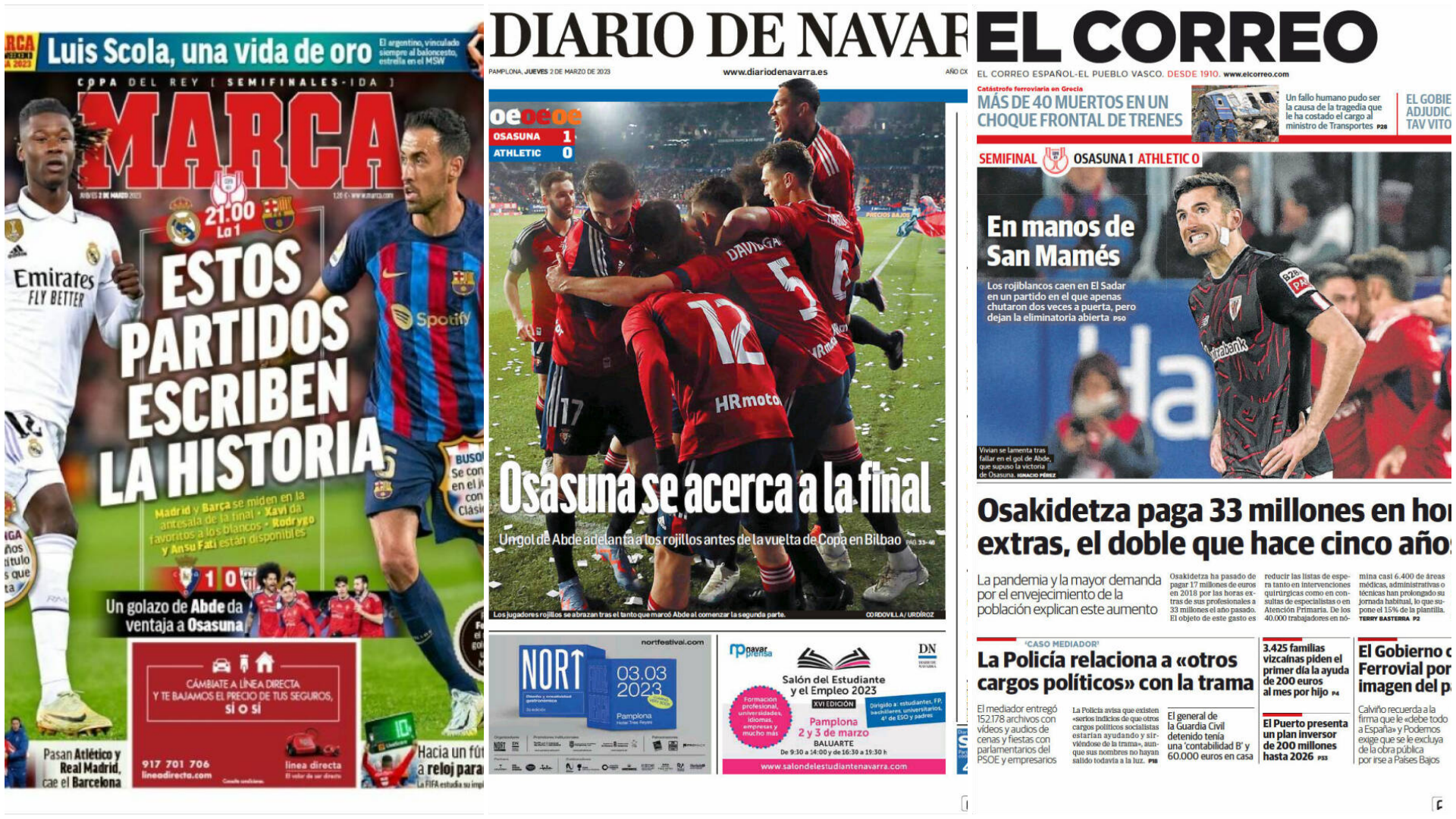 Las portadas de la prensa deportiva hoy 2 de marzo 2023: Osasuna se acerca  a la final que también buscan el Real Madrid y el Barcelona   Argentina