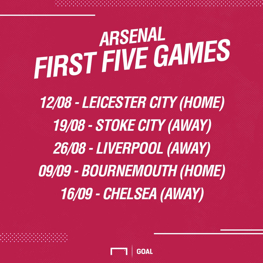 Arsenal first five fixtures