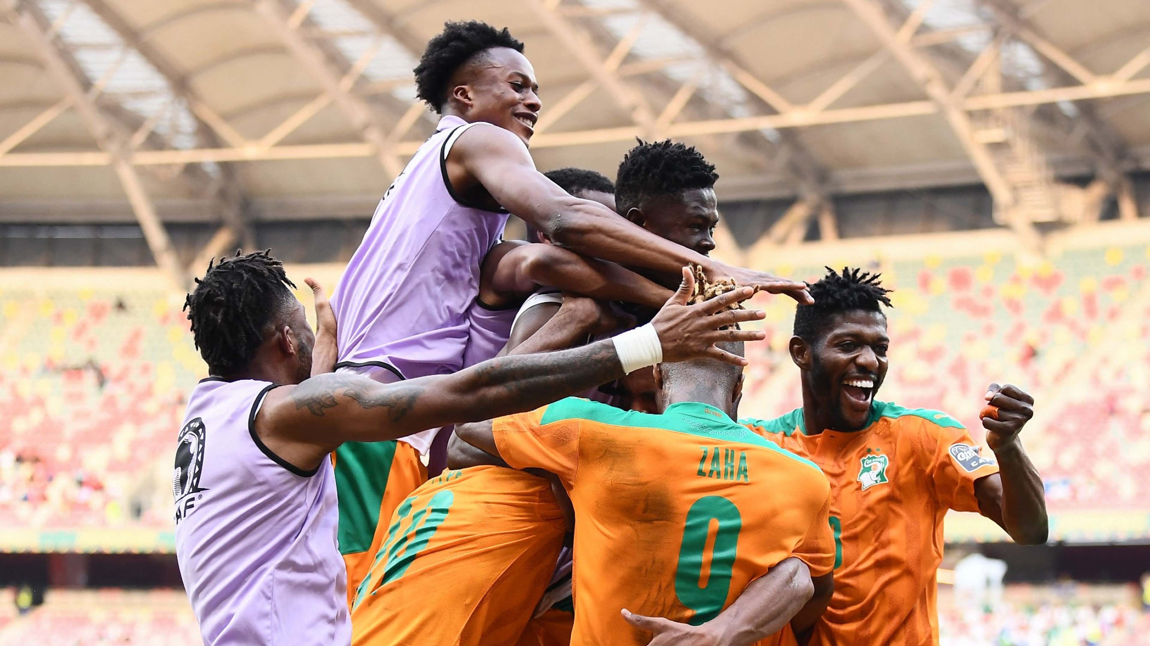 Ivory Coast celebrate Sebastien Haller goal vs Sierra Leone Africa Cup of Nations 2021