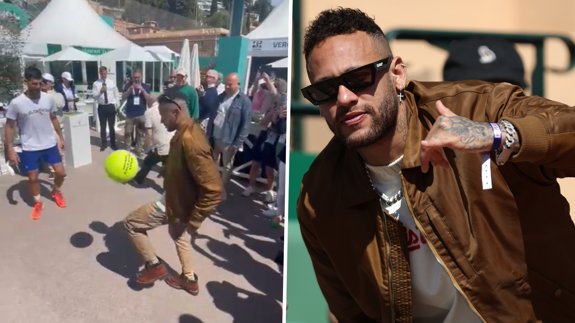 Watch Neymar and Verratti play keepy-ups with Djokovic using giant tennis ball as they visit Monte Carlo Masters Goal US