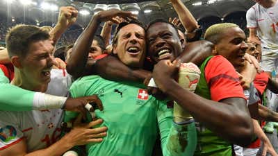 Switzerland celebrate penalty win over France, Euro 2020