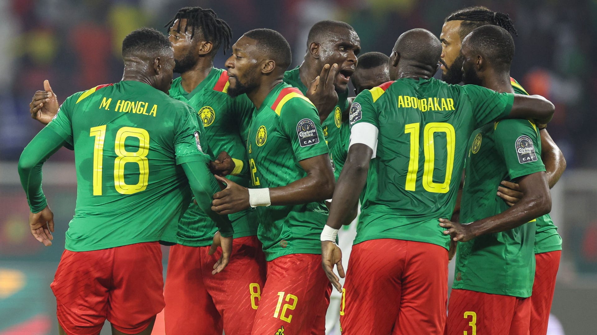 Cameroon celebrate Karl Toko Ekambi goal vs Comoros, Afcon 2021