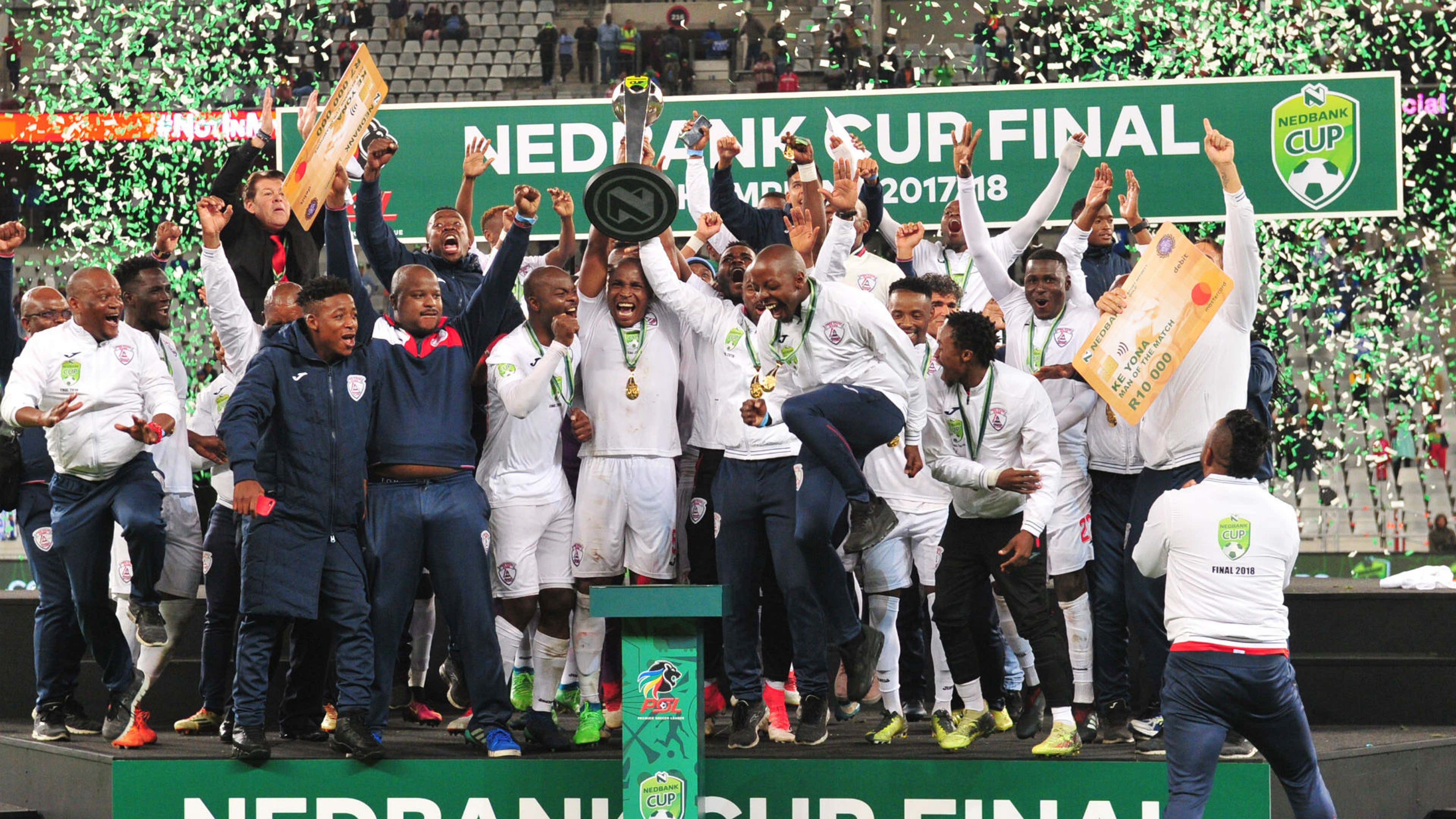 Free State Stars players with Nedbank Cup, May 2018