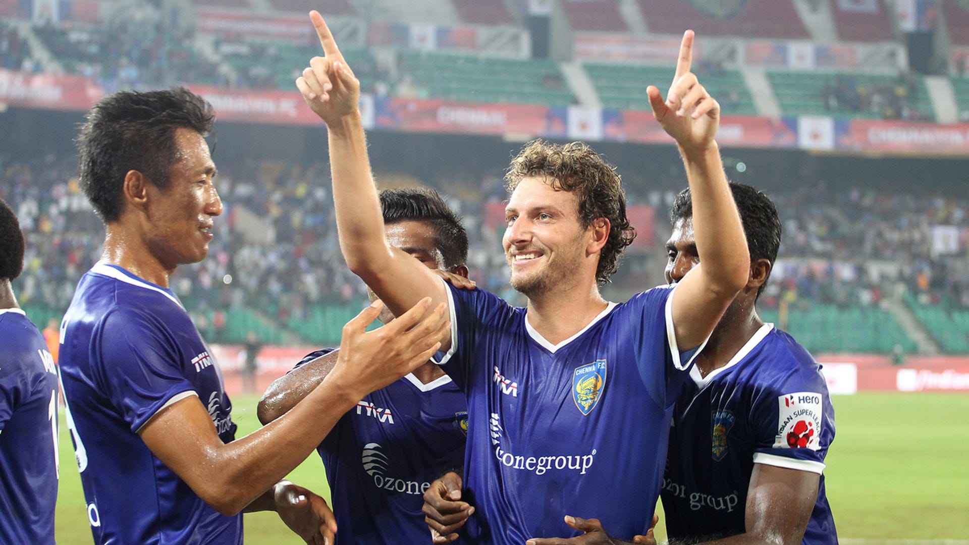 Elano Blumer of Chennaiyin FC celebrates goal against Kerala Blasters FC during ISL match