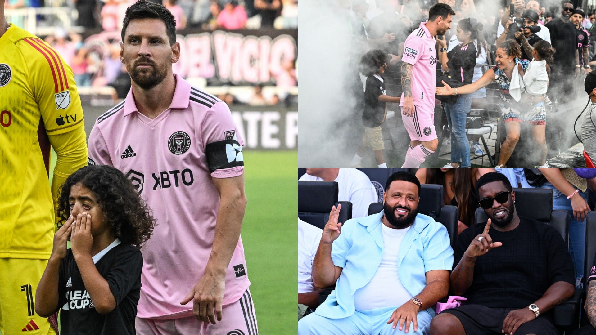 Watch Lionel Messi comfort DJ Khaled's crying son after walking out with  him as a mascot before Inter Miami clash