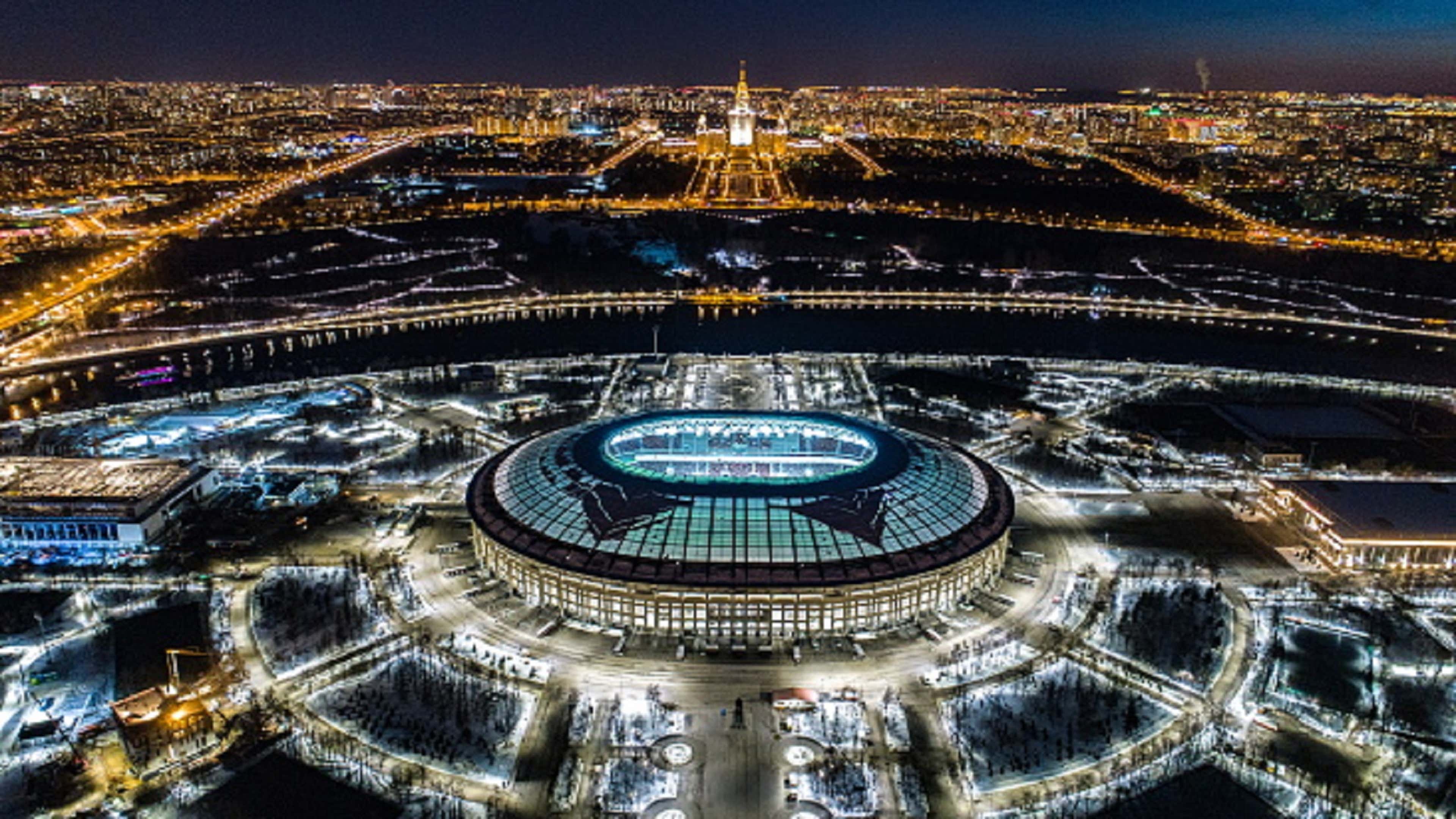 A view of the Luzhniki Stadium before the lights were turned off during the Earth Hour 2018 environmental campaign