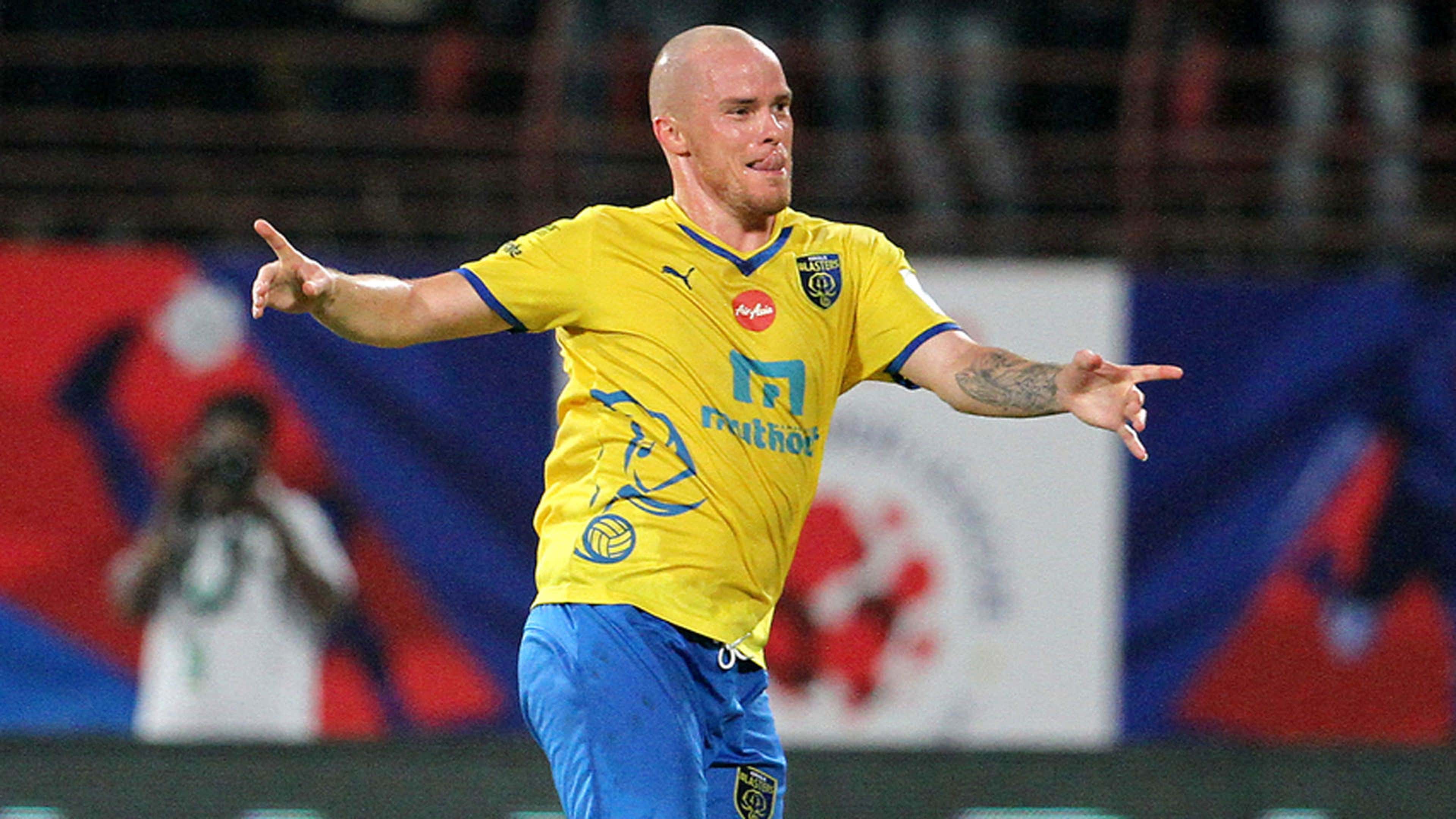 Iain Hume of Kerala Blasters FC celebrates a goal during ISL match against FC Pune City