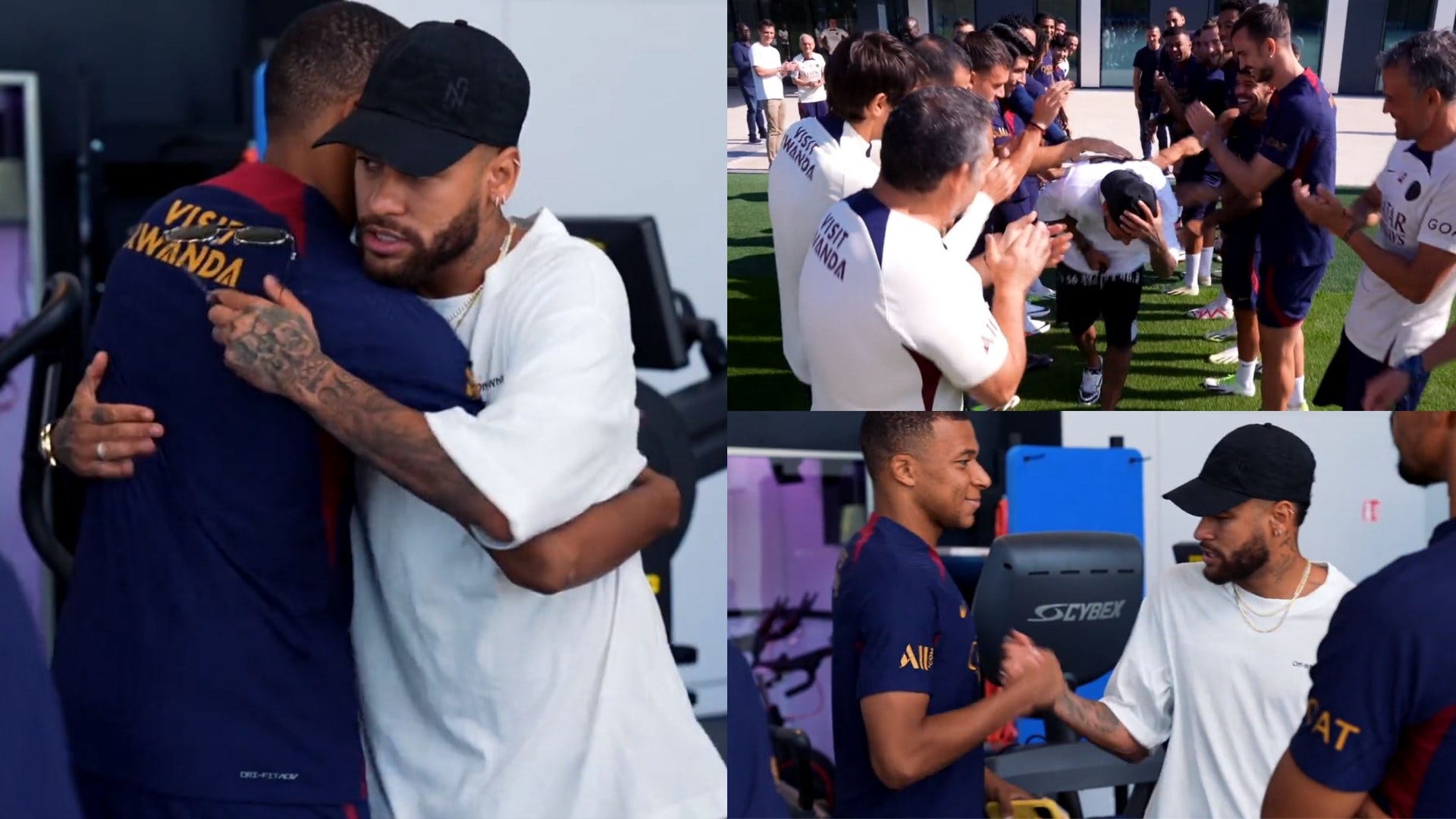 WATCH: Neymar gets awkward hug from Kylian Mbappe as he leaves PSG for Al-Hilal & goes through a player tunnel of slaps on his back | Goal.com UK